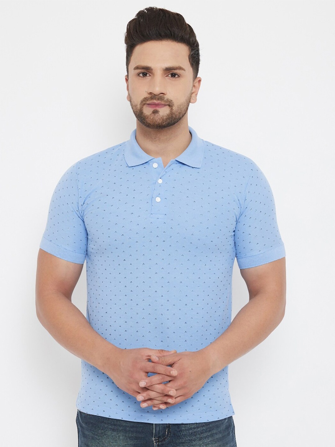 

THE MILLION CLUB Men Blue Printed Polo Collar T-shirt