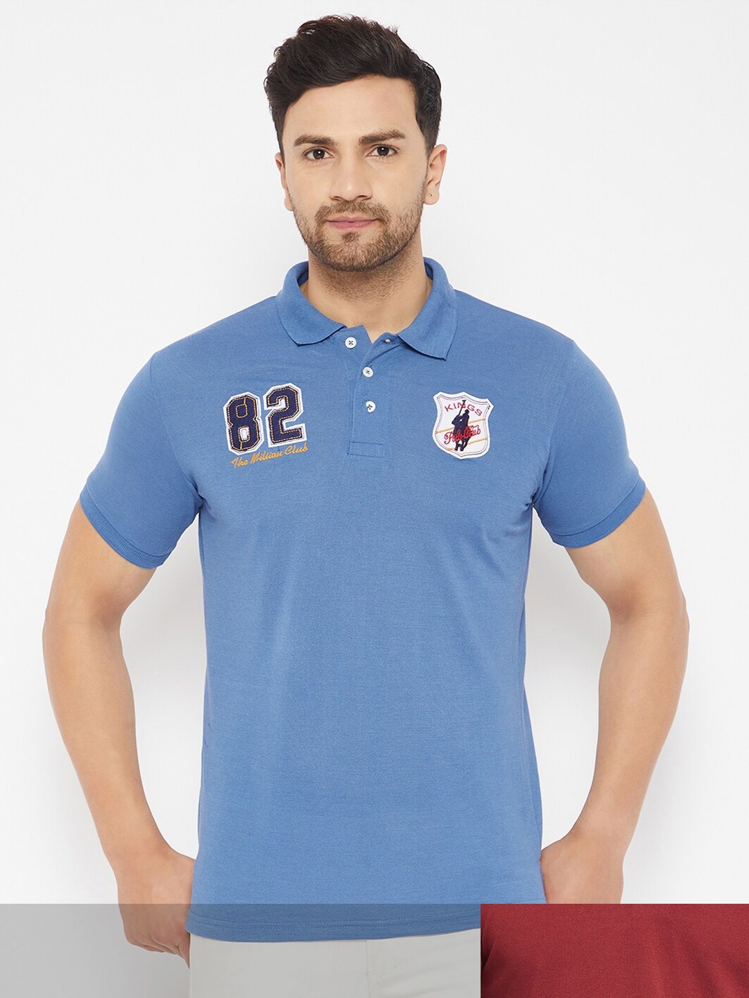 

THE MILLION CLUB Men Pack of 2 Blue & Maroon Polo Collar T-shirt
