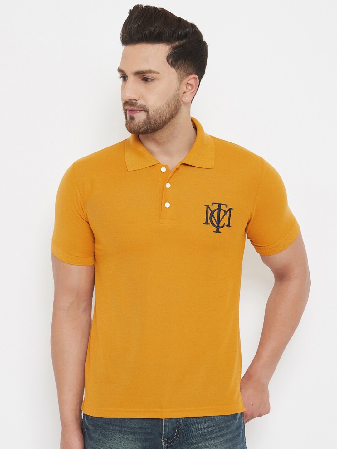 

THE MILLION CLUB Men Mustard Yellow Polo Collar T-shirt