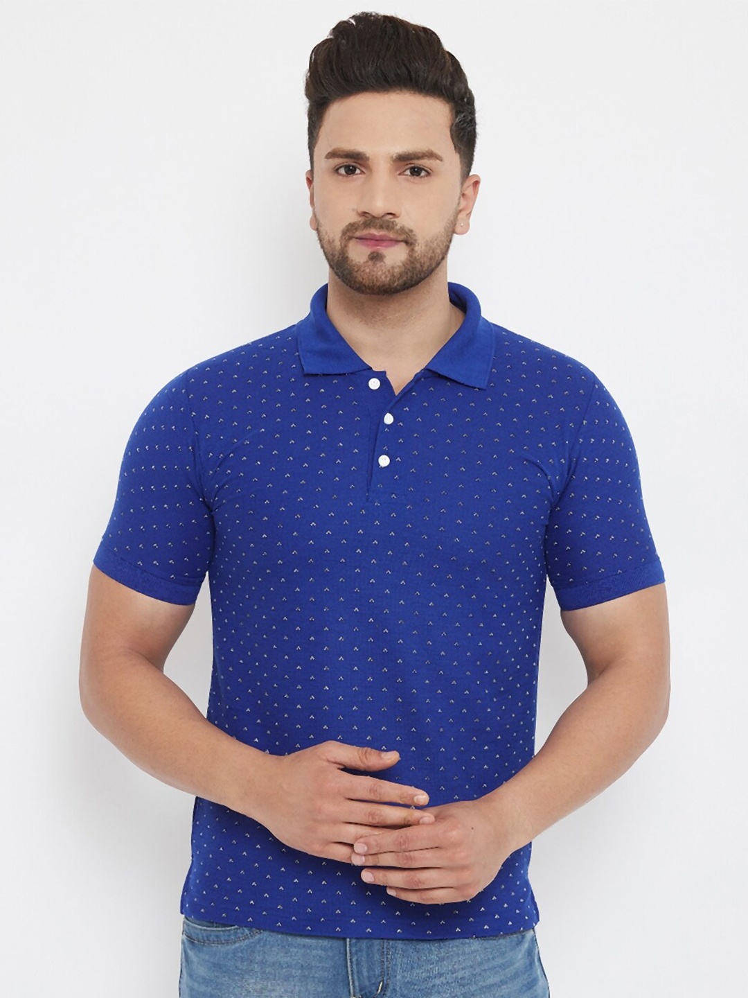 

THE MILLION CLUB Men Blue & White Printed Polo Collar T-shirt