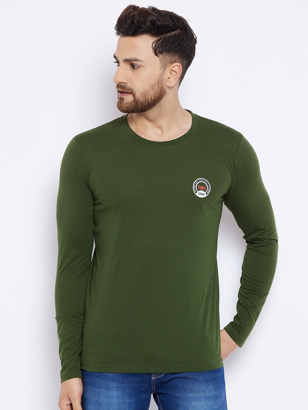 

THE MILLION CLUB Men Olive Green Solid T-shirt