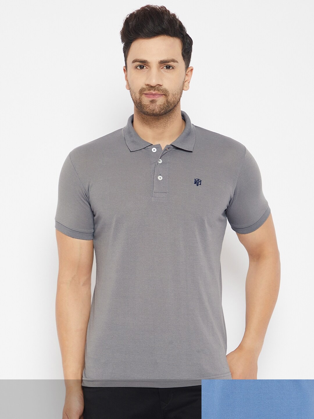 

THE MILLION CLUB Men Pack of 2 Blue & Grey Polo Collar T-shirt