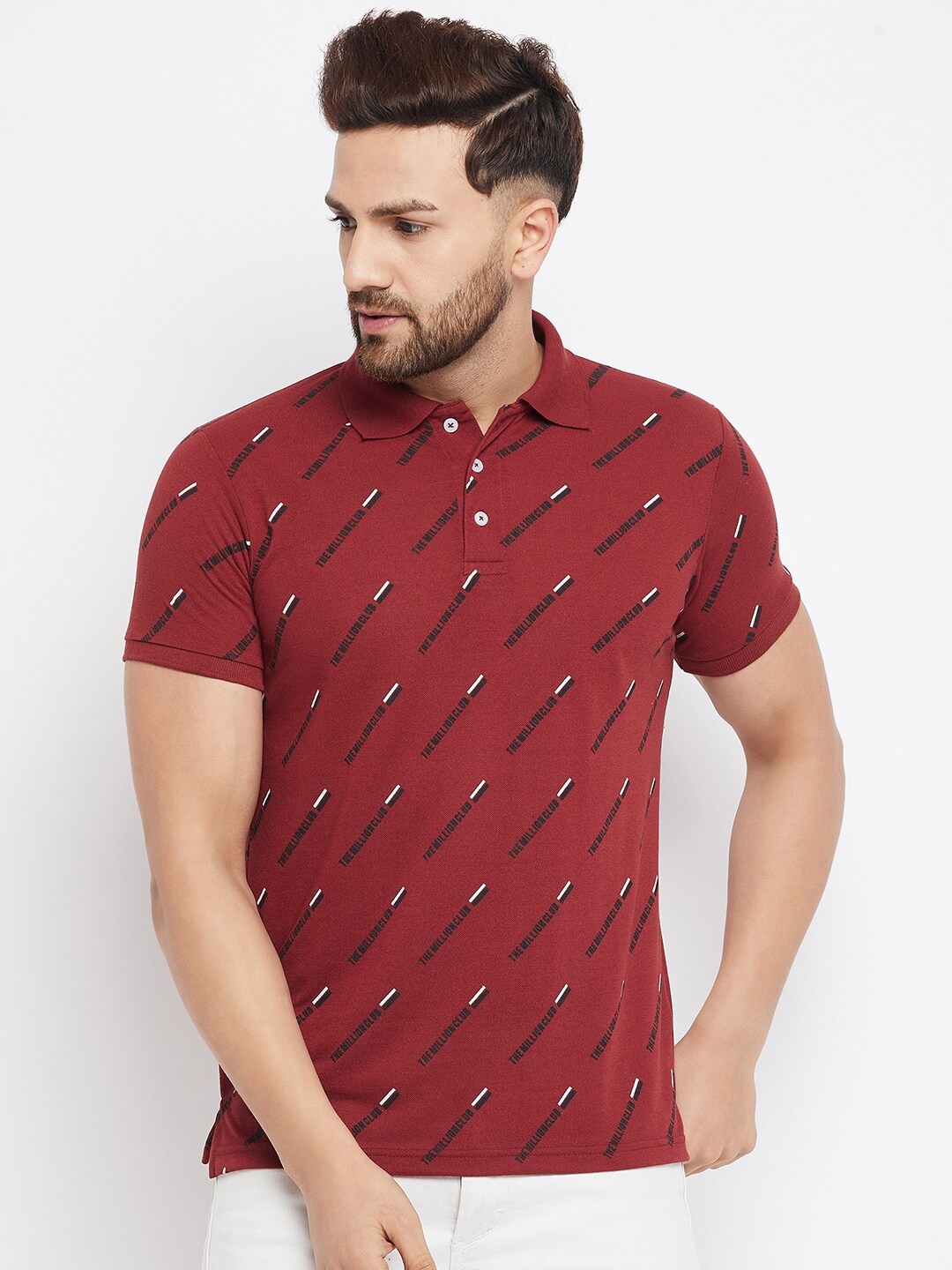 

THE MILLION CLUB Men Maroon Printed Polo Collar T-shirt