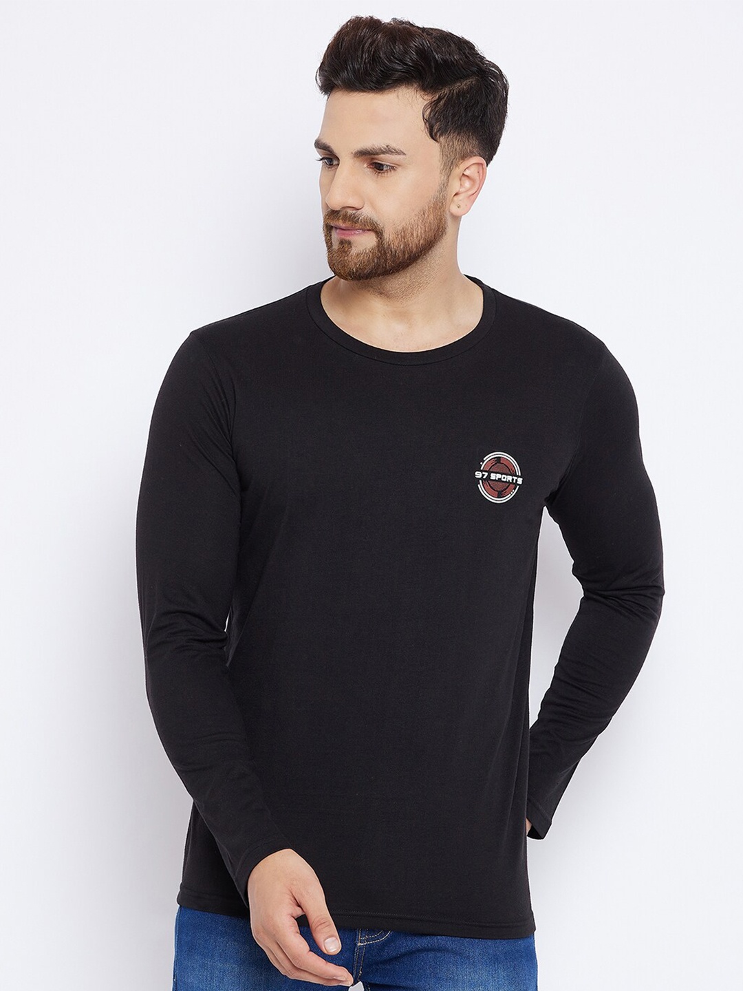 

THE MILLION CLUB Men Black Solid Raw Edge T-shirt