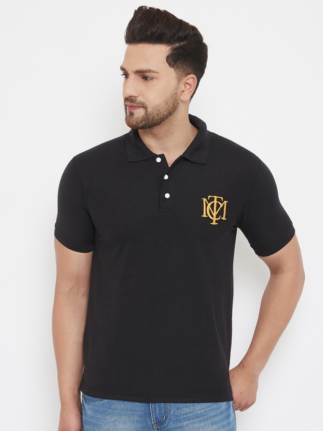 

THE MILLION CLUB Men Black Polo Collar T-shirt