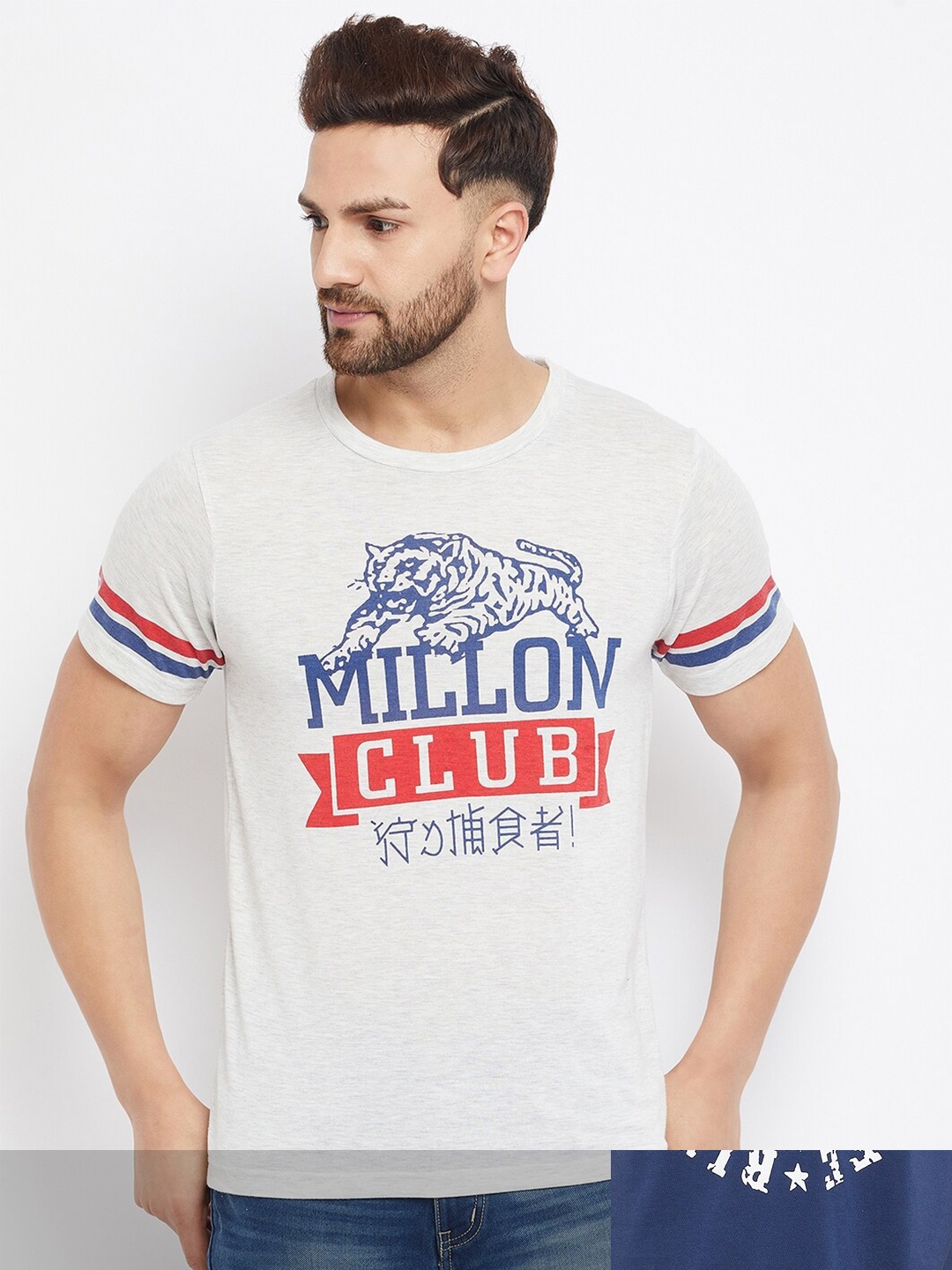 

THE MILLION CLUB Men Pack of 2 White & Blue Typography Printed T-shirt