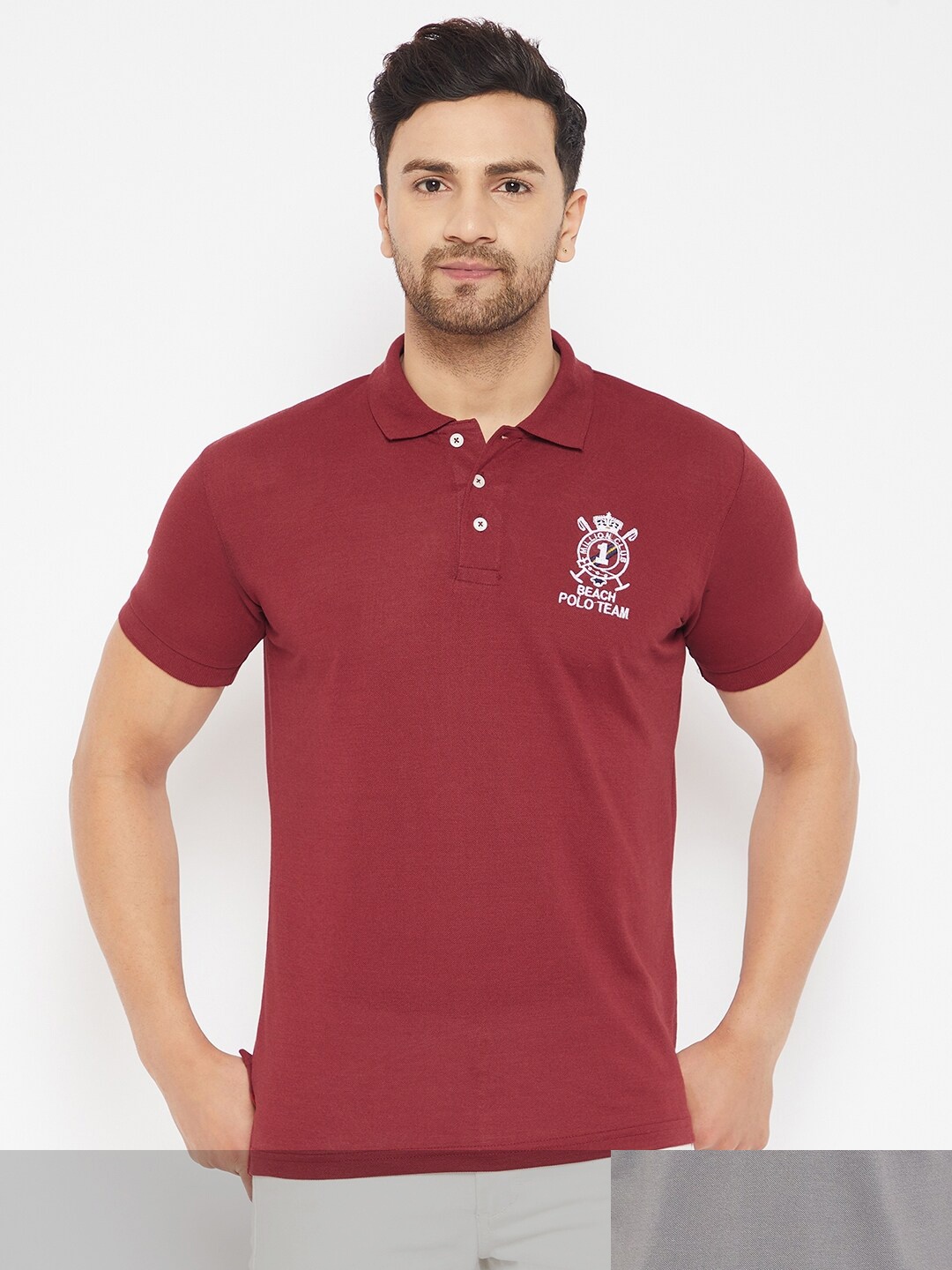 

THE MILLION CLUB Men Pack of 2 Grey & Maroon Polo Collar T-shirt