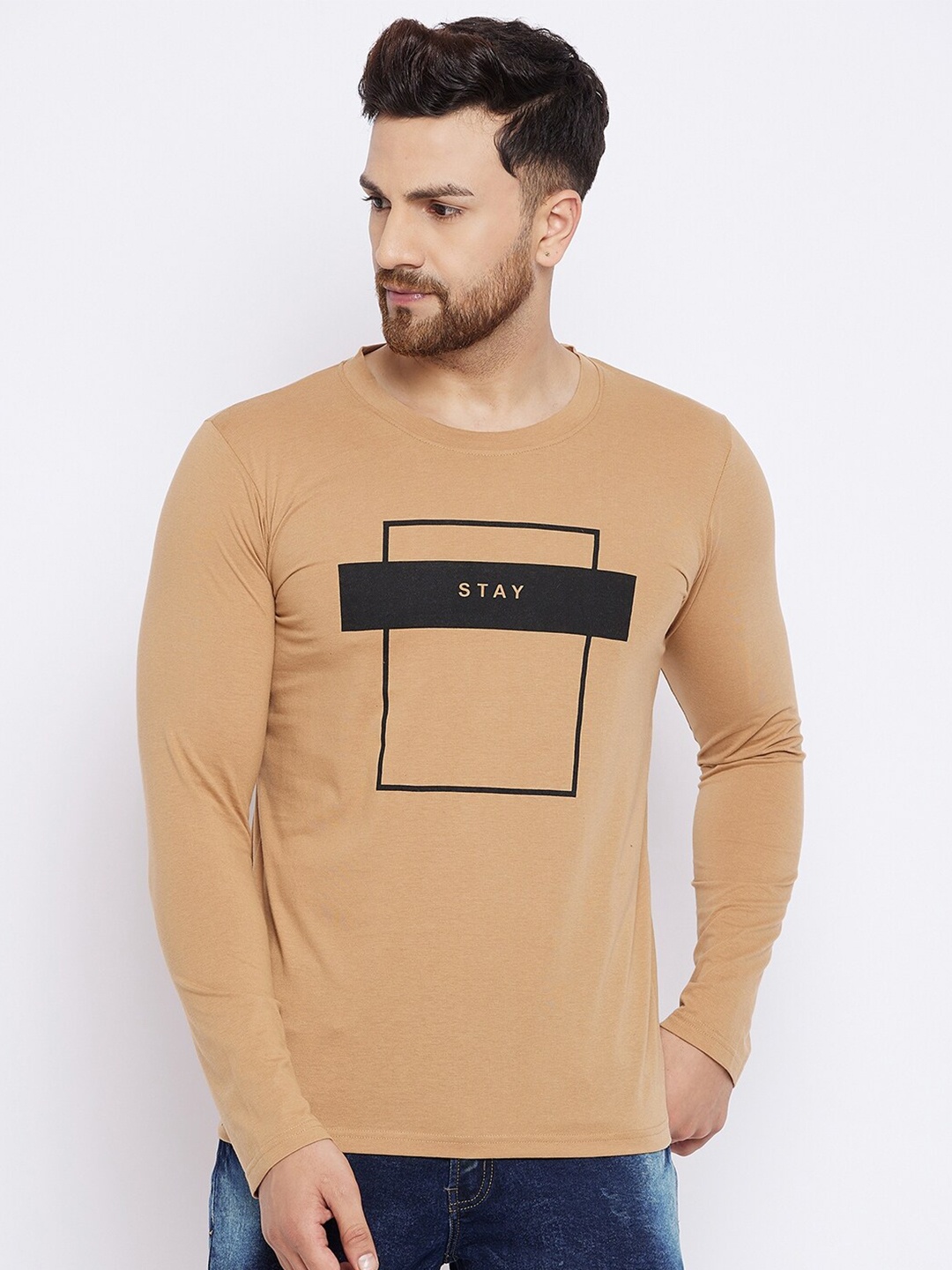 

THE MILLION CLUB Men Beige & Black Printed T-shirt