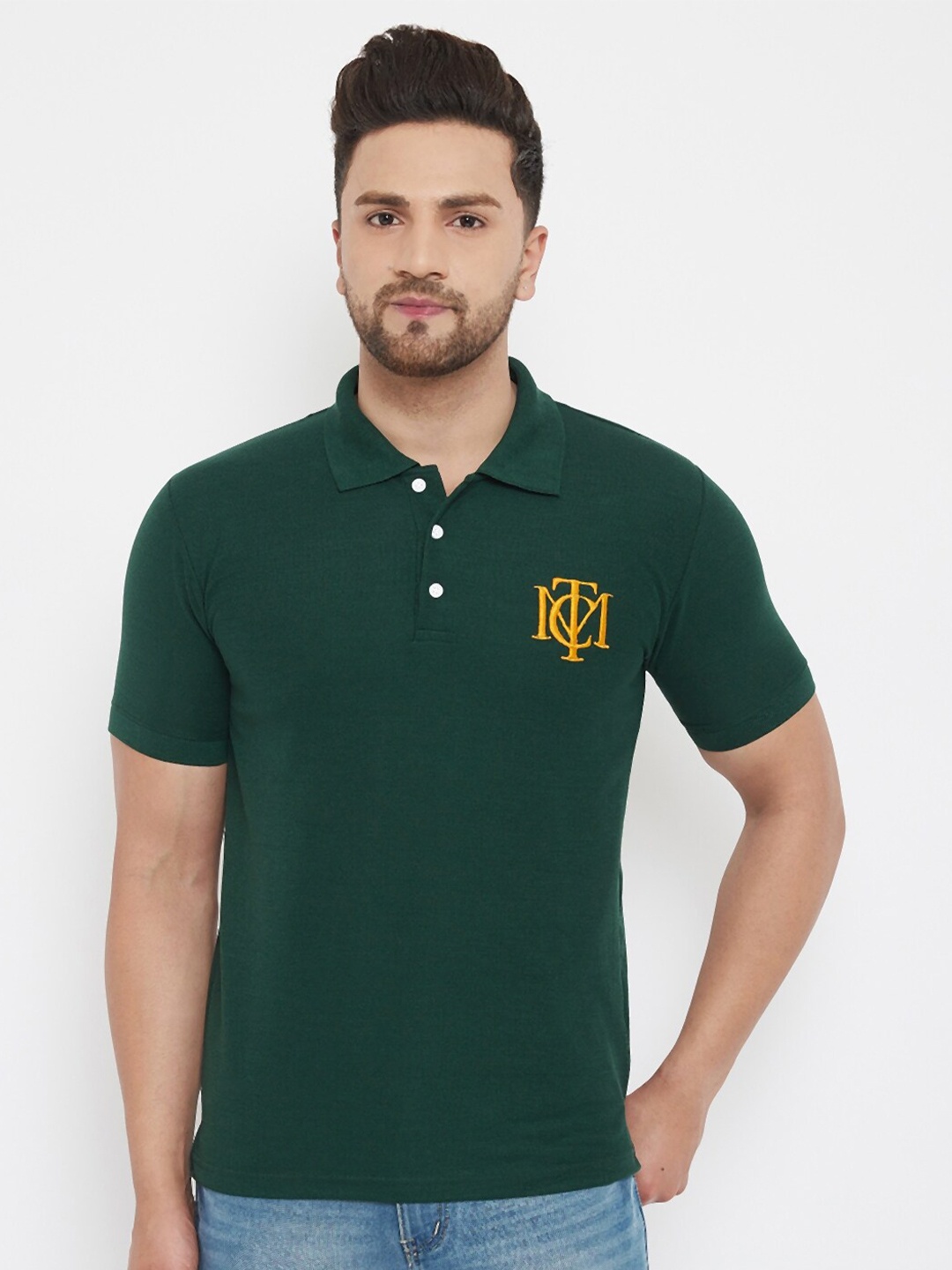 

THE MILLION CLUB Men Green Brand Logo Polo Collar T-shirt