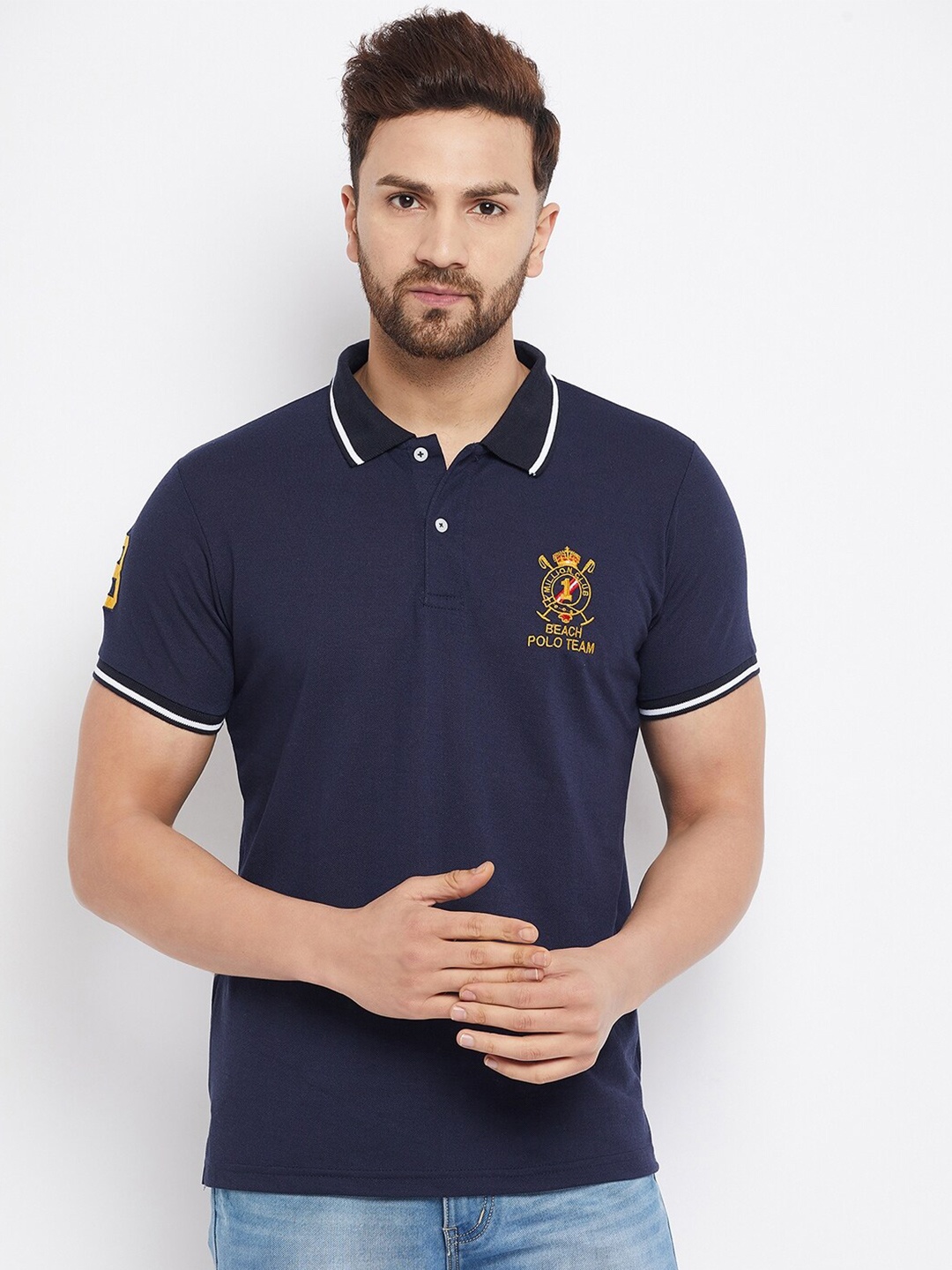 

THE MILLION CLUB Men Navy Blue 2 Polo Collar T-shirt