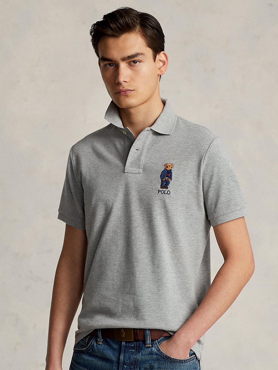 

Polo Ralph Lauren Men Grey Polo Collar Pure Cotton T-shirt