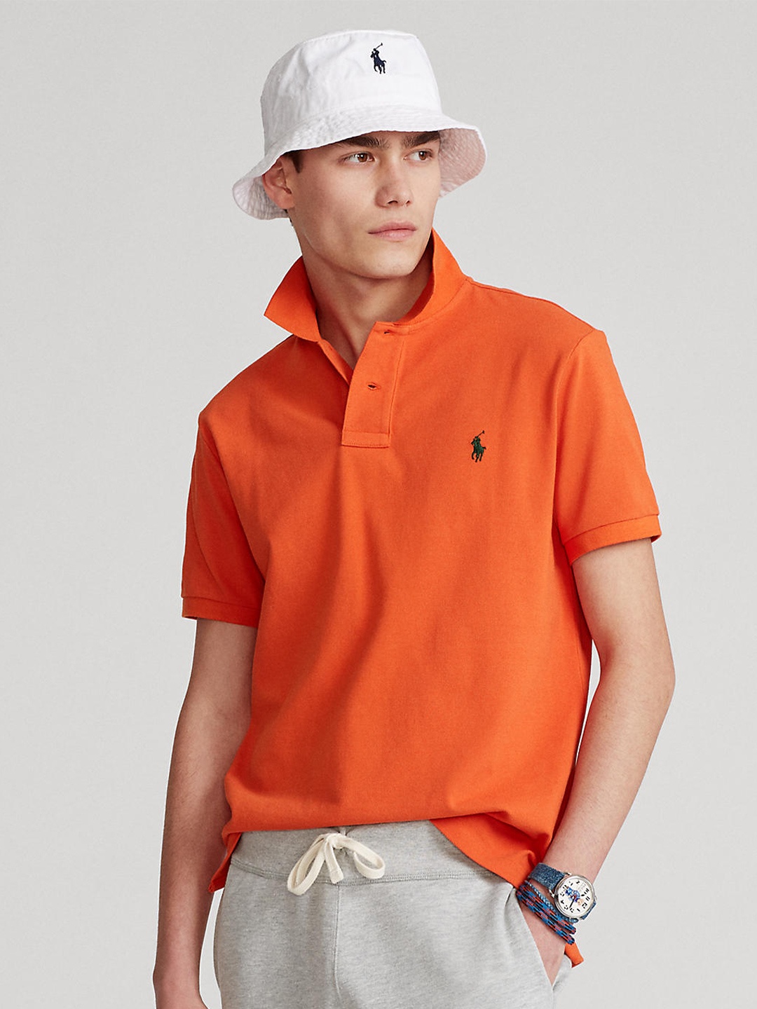 

Polo Ralph Lauren Men Orange Polo Collar Applique T-shirt