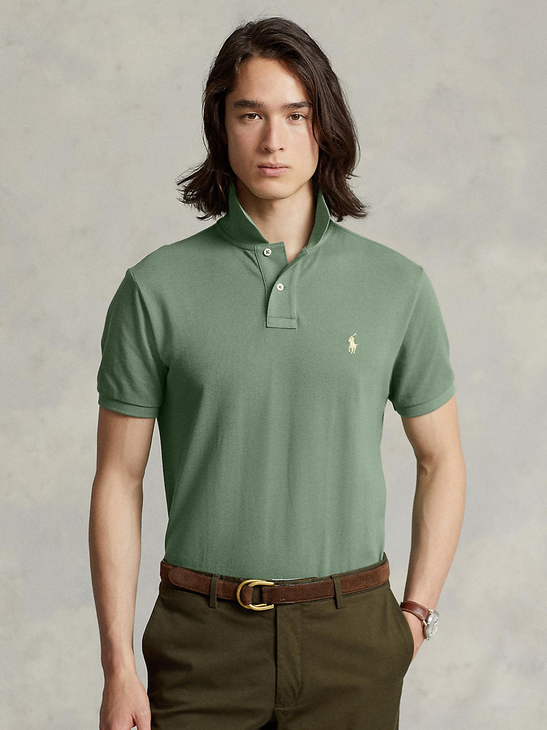 

Polo Ralph Lauren Men Green Polo Collar Pure Cotton T-shirt