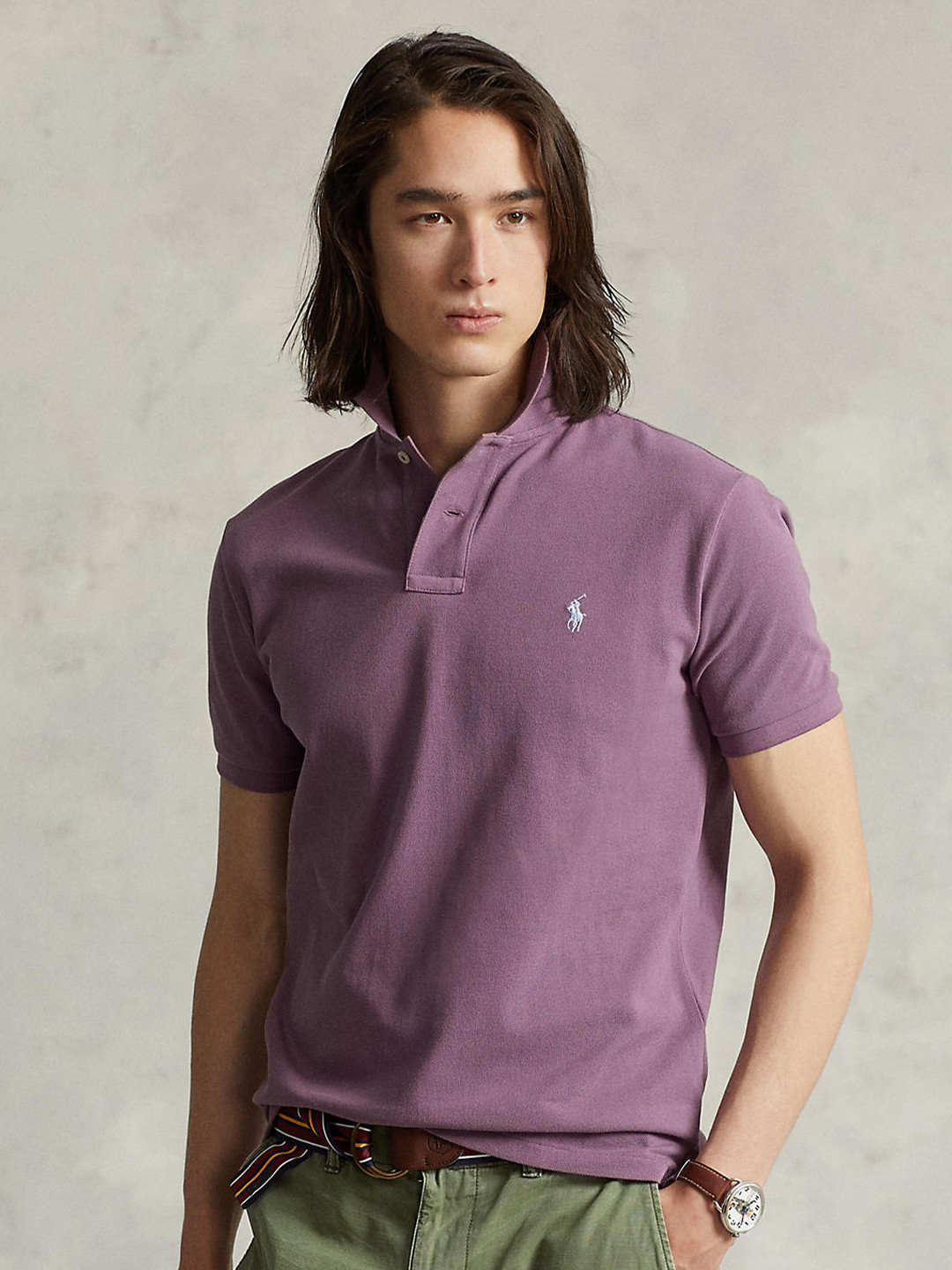 

Polo Ralph Lauren Men Purple Polo Collar Pure Cotton T-shirt