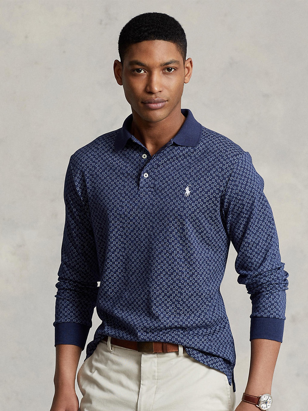 

Polo Ralph Lauren Men Blue Printed Polo Collar T-shirt