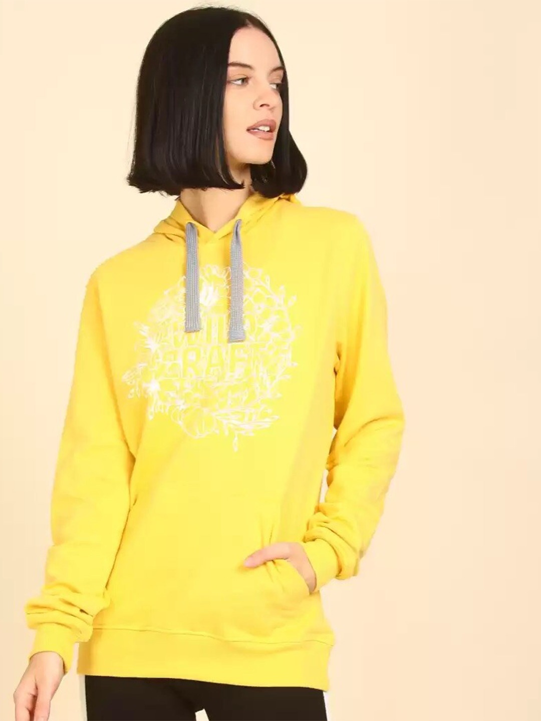 

Wildcraft Women Yellow Printed Cotton Hooded Sweatshirt