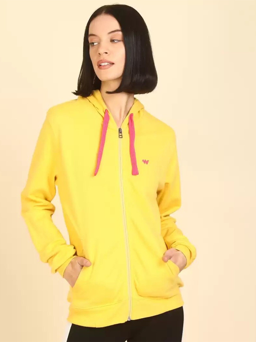 

Wildcraft Women Yellow Cotton Solid Front Open Sweatshirt