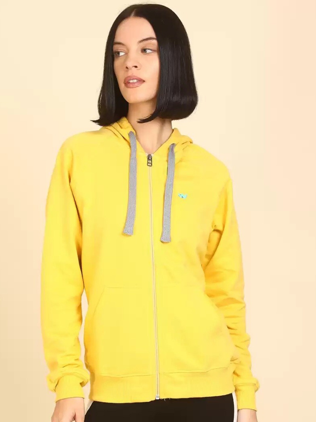 

Wildcraft Women Yellow Cotton Solid Hooded Sweatshirt