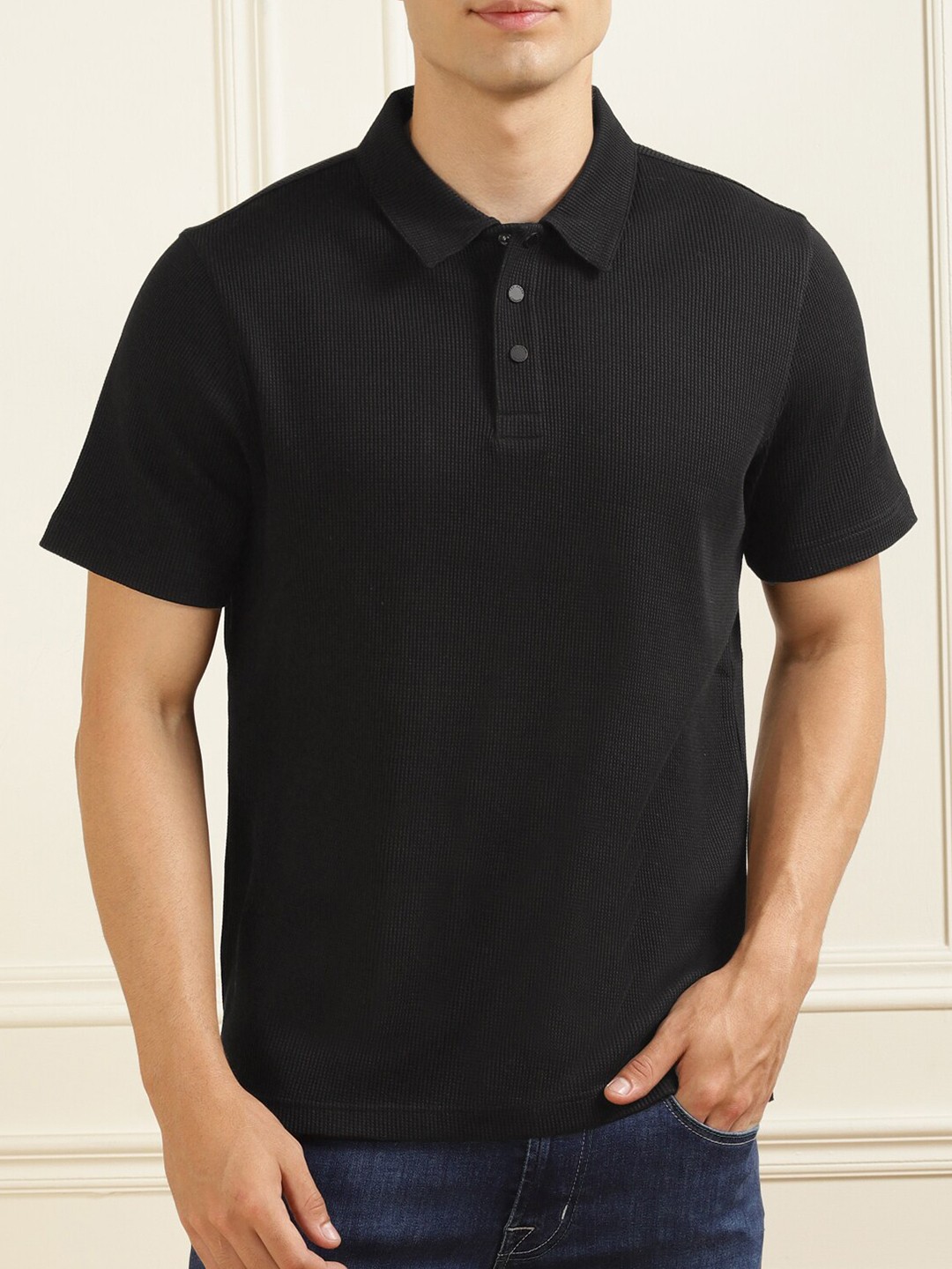 

Ted Baker Men Black Polo Collar T-shirt
