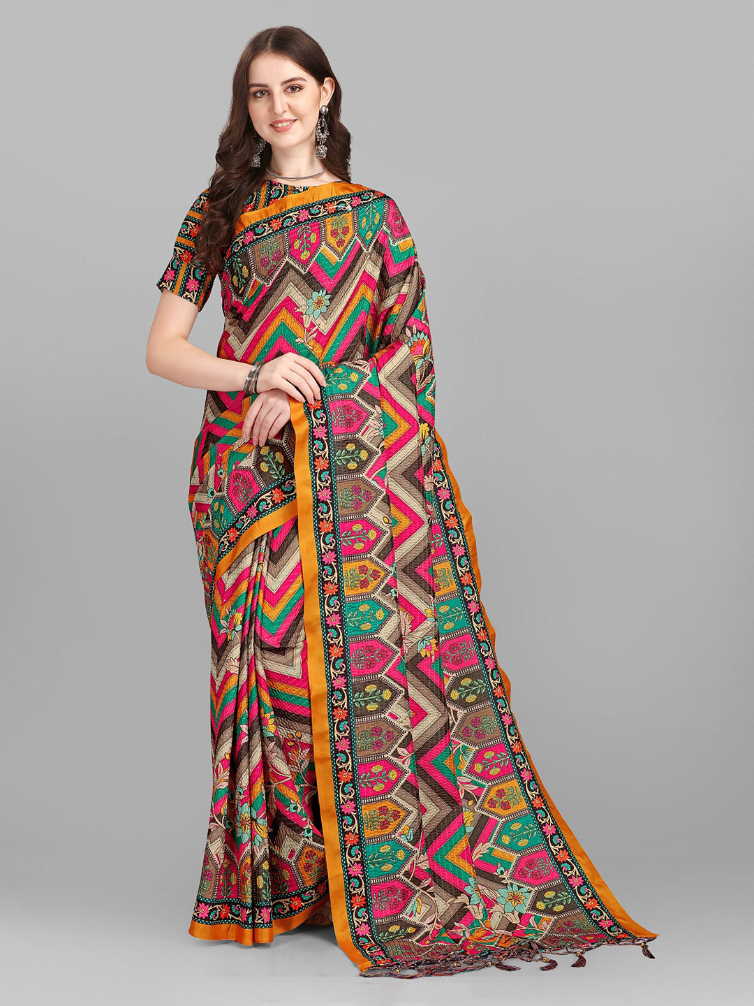 

Fashionuma Pink & Yellow Ethnic Motifs Pure Silk Saree