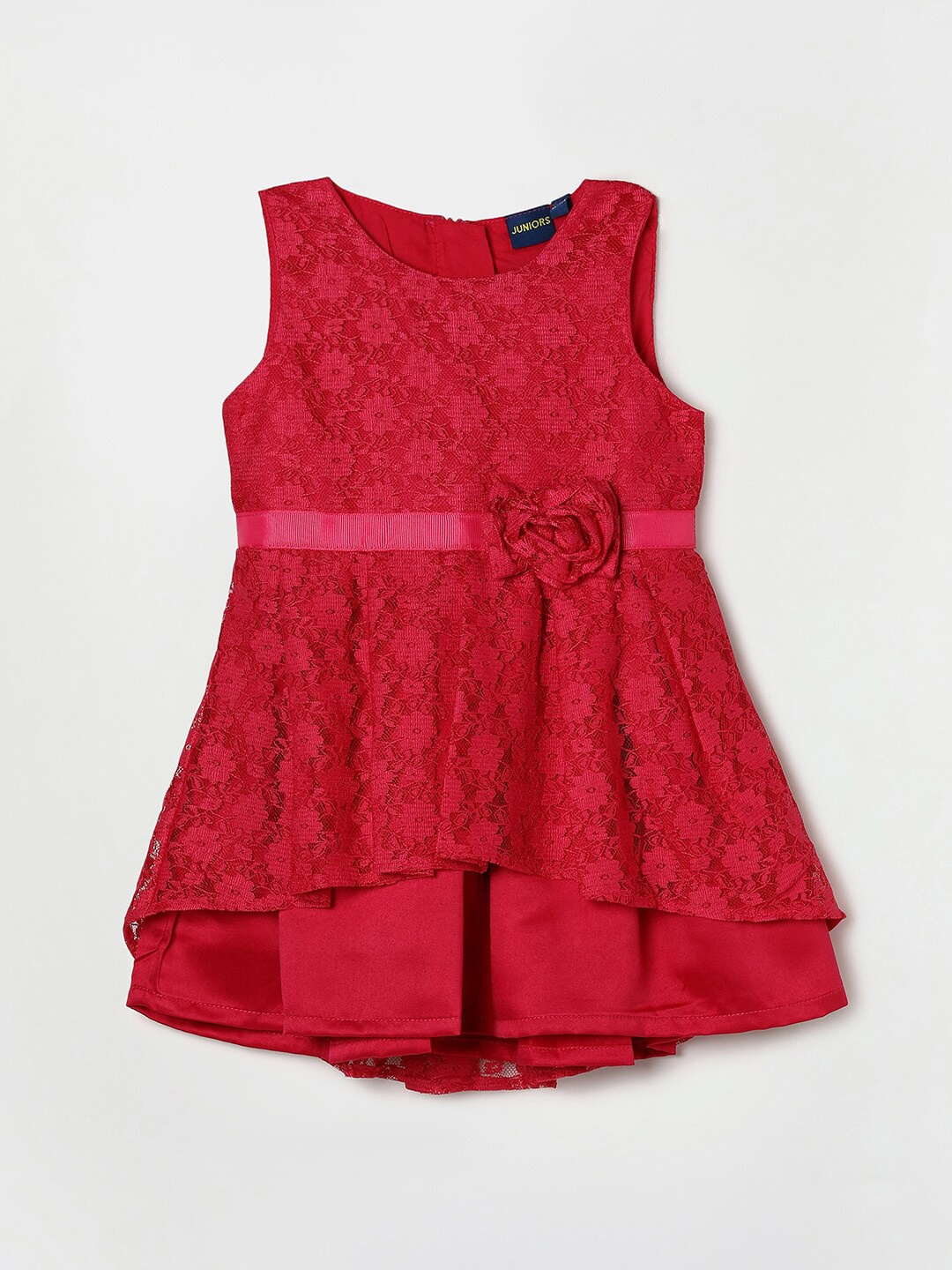 

Juniors by Lifestyle Girls Fuchsia Coloured Self Design A-Line Dress