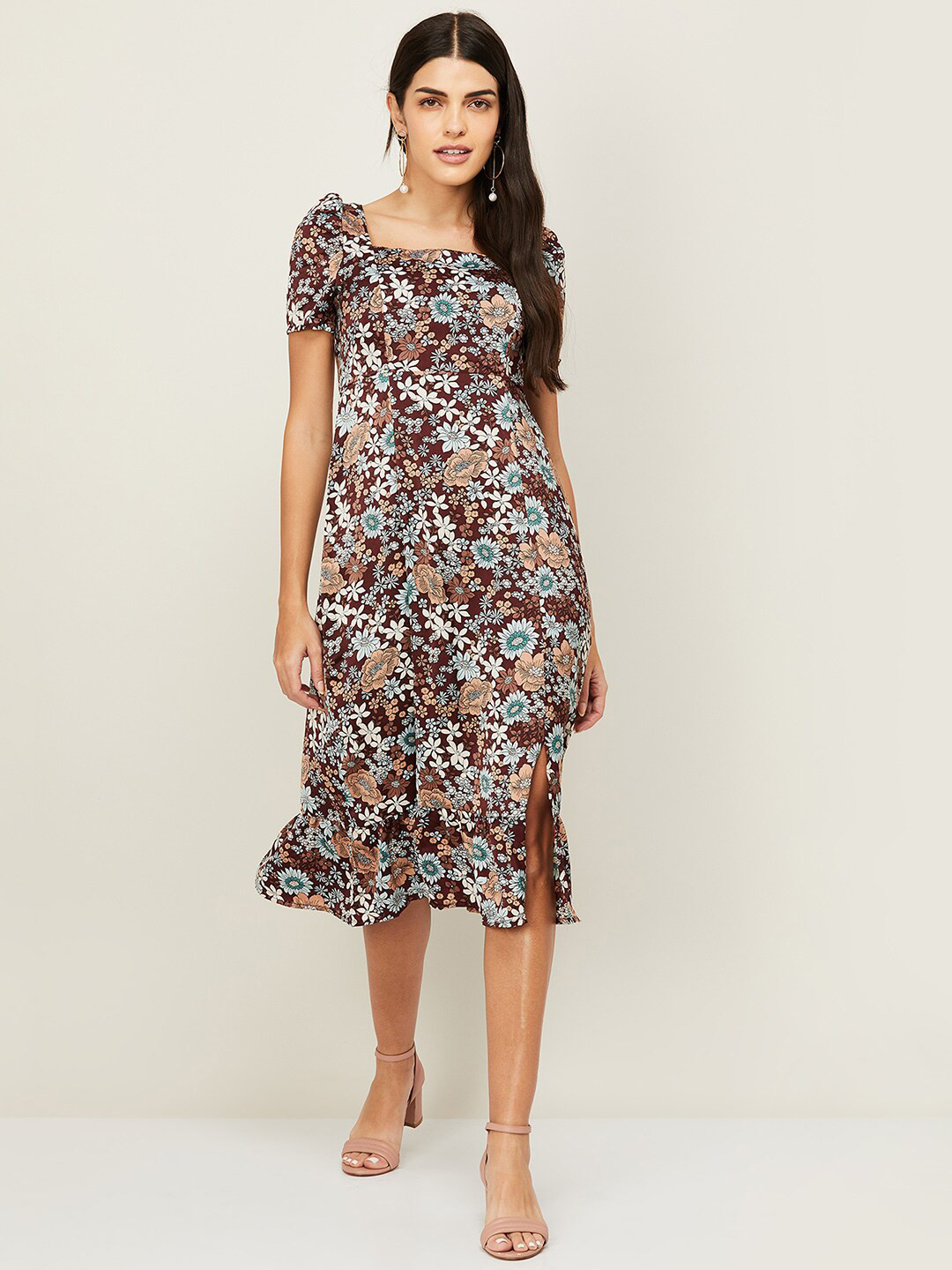 

CODE by Lifestyle Multicoloured Floral Printed A-Line Midi Dress, Multi