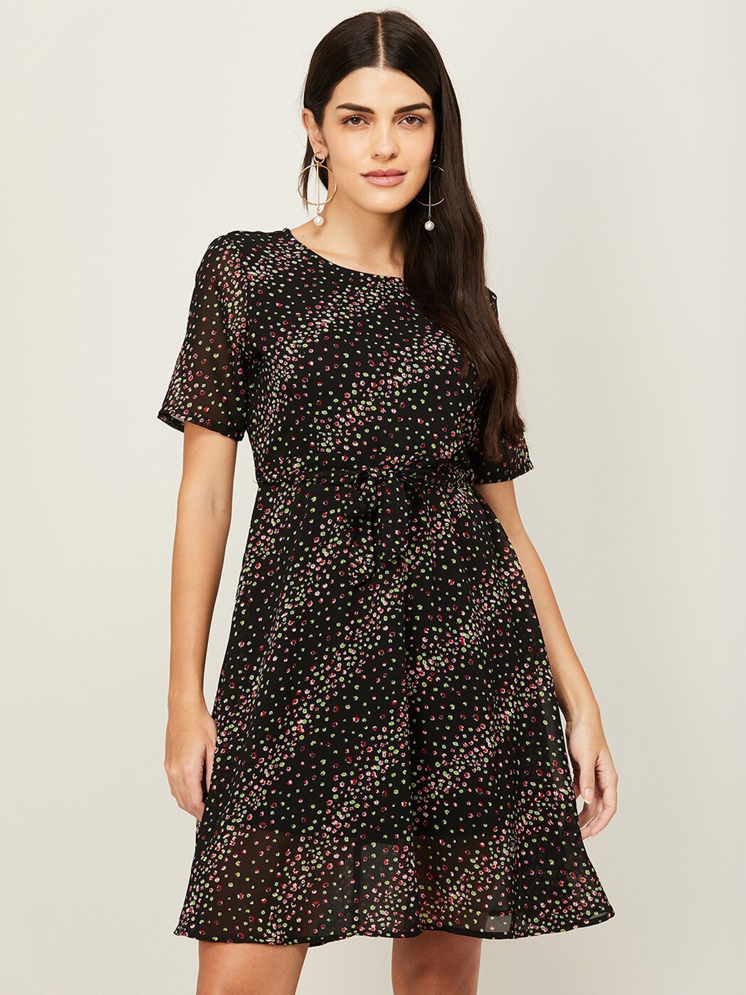 

Fame Forever by Lifestyle Women Black & Pink Floral Fit And Flare Dress