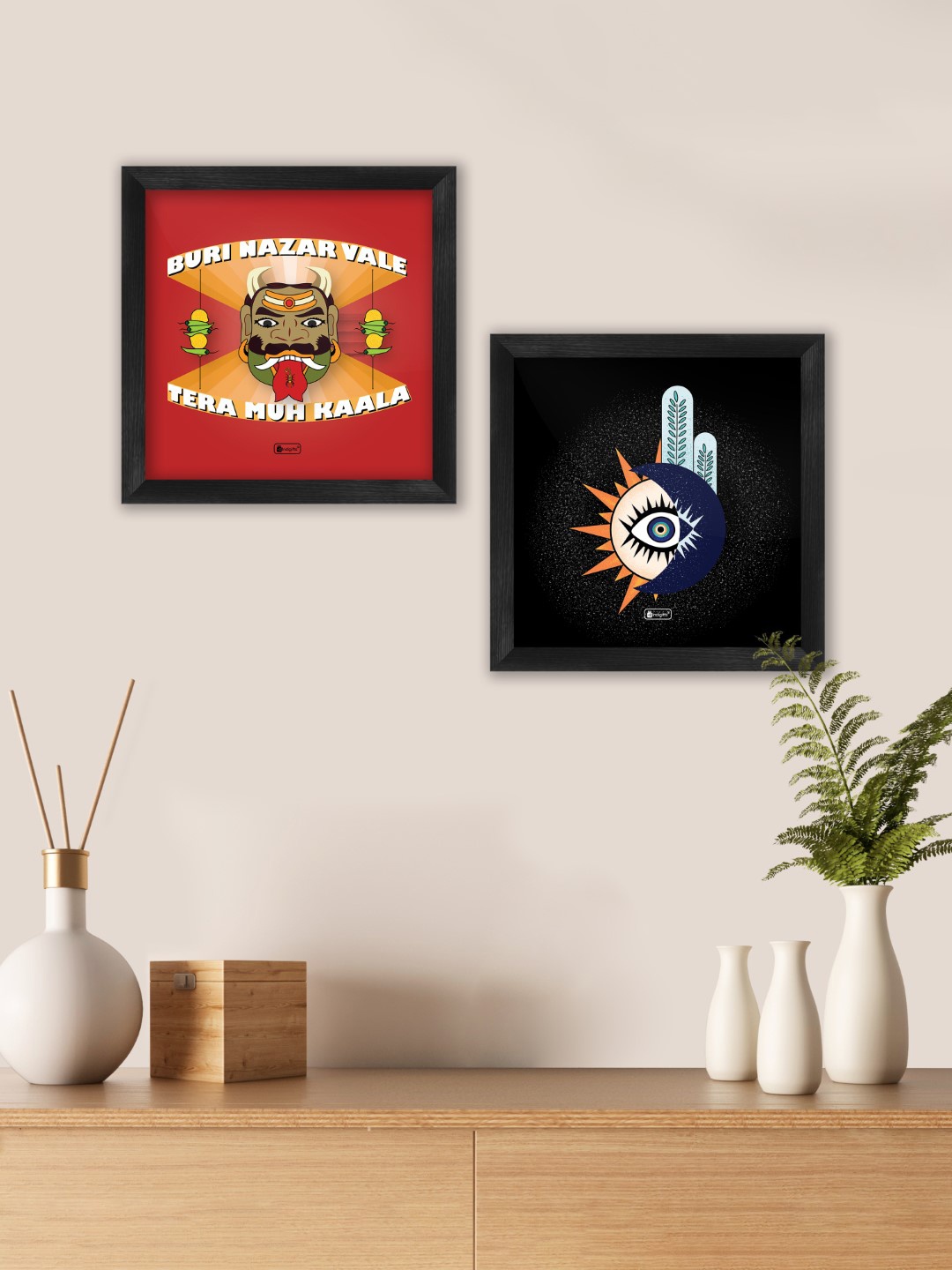 

Indigifts Set of 2 Buri Nazar Wale & Evil Eye Printed Poster Frames, Red