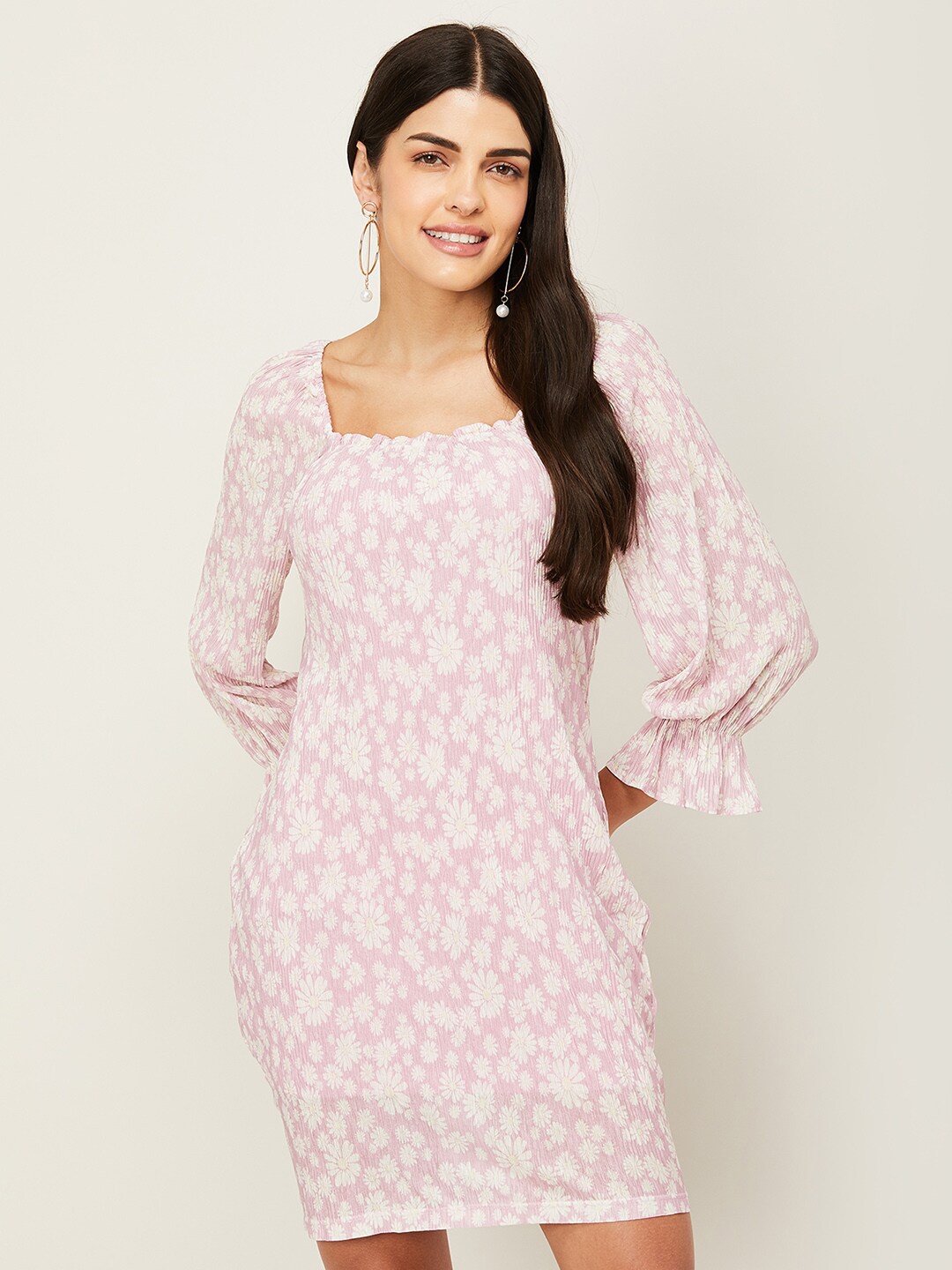 

Ginger by Lifestyle Women Pink & Off White Floral Sheath Dress