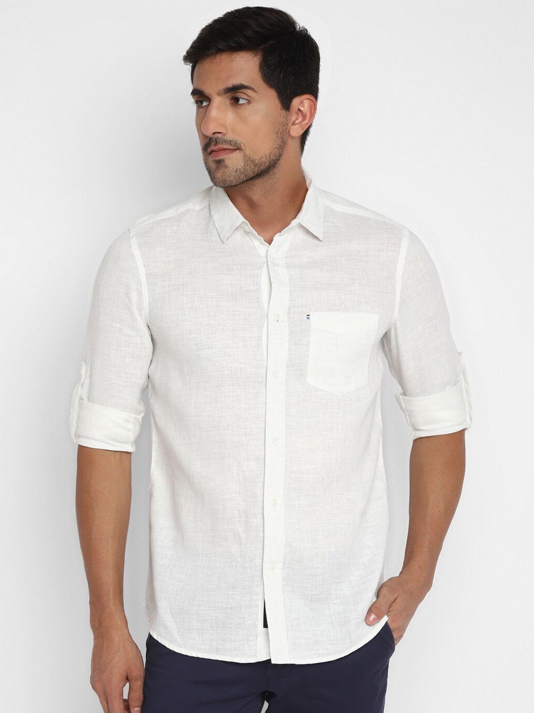 

Red Chief Men White Slim Fit Pure Linen Casual Shirt