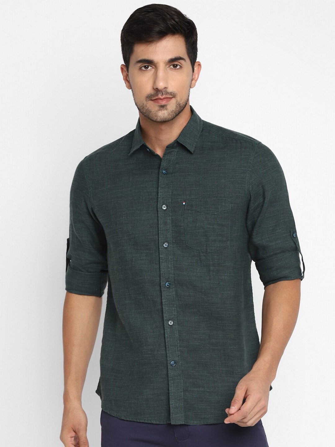 

Red Chief Men Green Slim Fit Pure Linen Casual Shirt