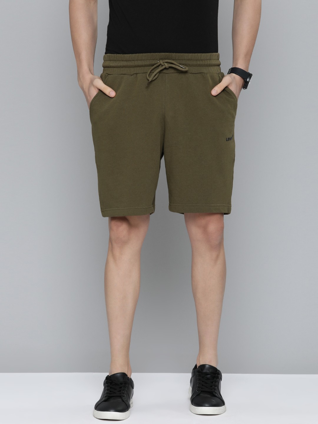 

Levis Men Olive Green Solid Pure Cotton Shorts
