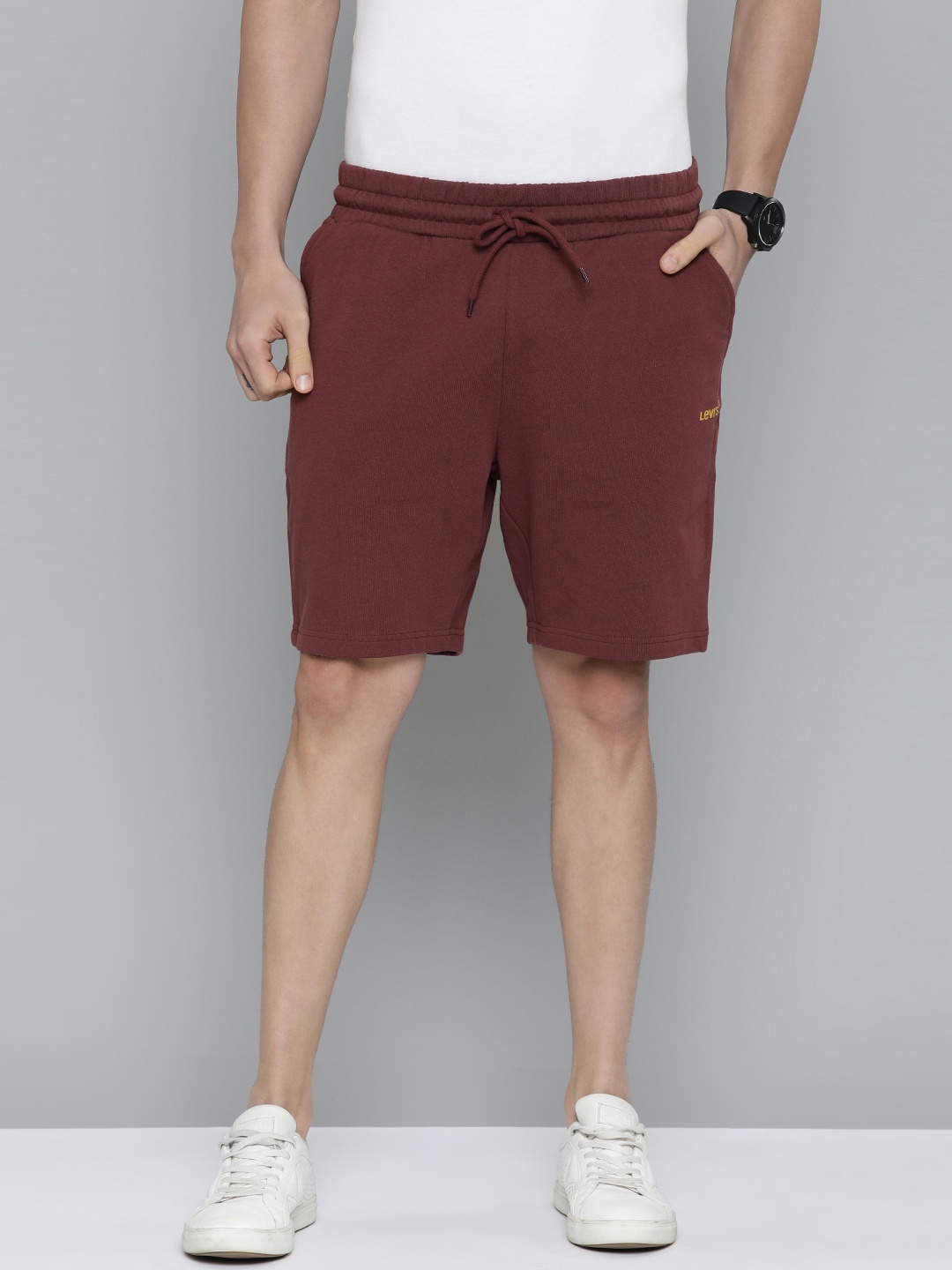 

Levis Men Rust Red Solid Pure Cotton Shorts