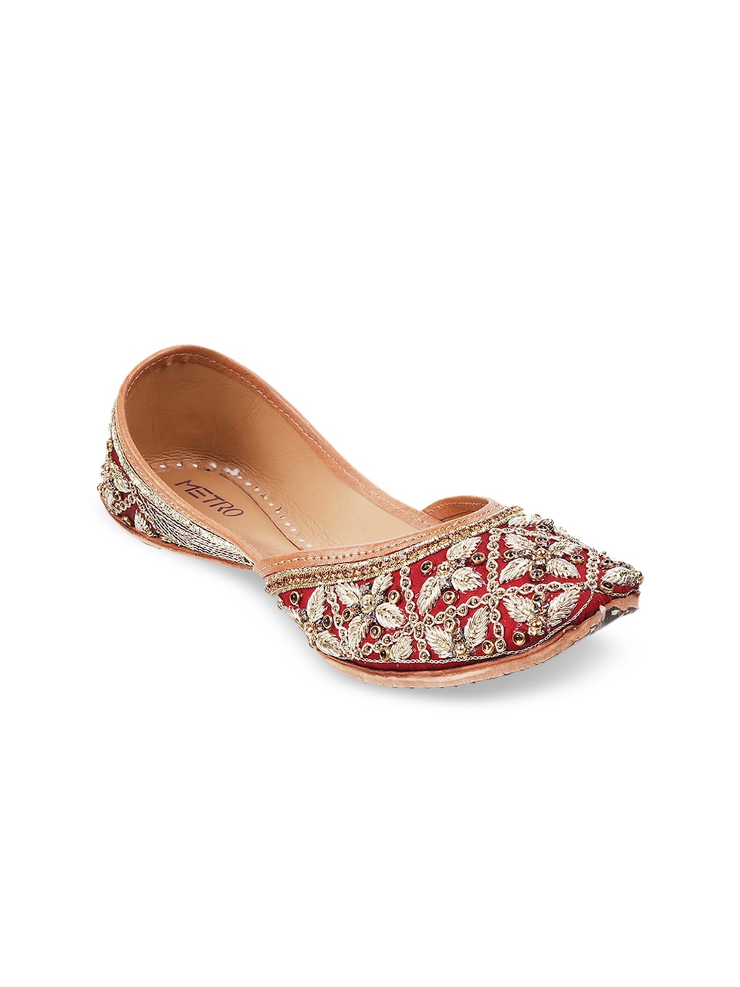 

Metro Women Embellished Ethnic Mojaris Flats, Red