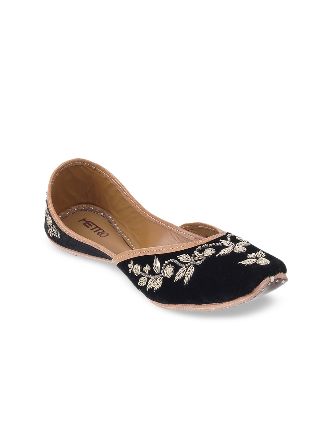 

Metro Women Embellished Mojaris Flats, Black