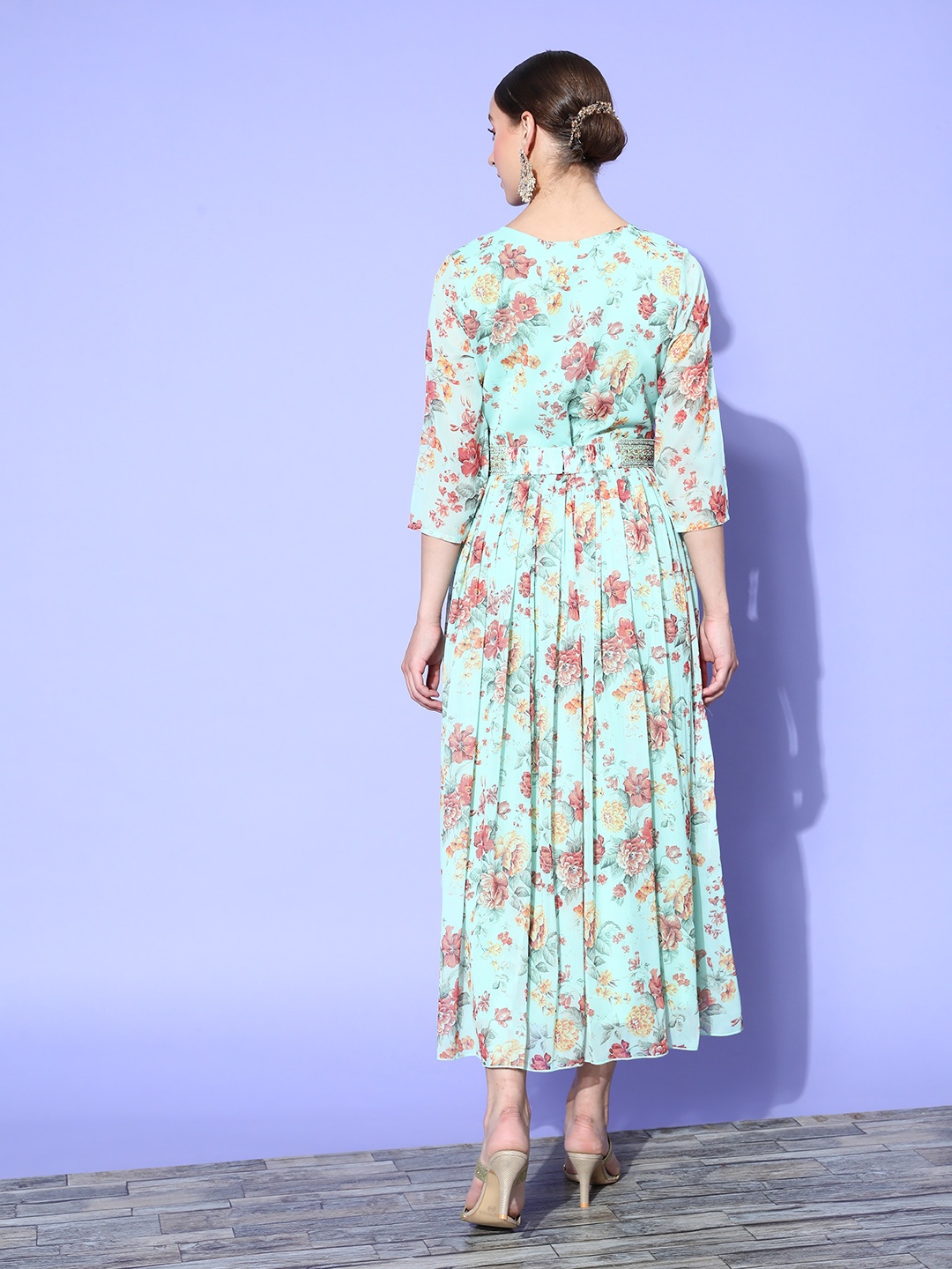 

ZOLA Women Sea Green Polyester Volume Control Ethnic Dress