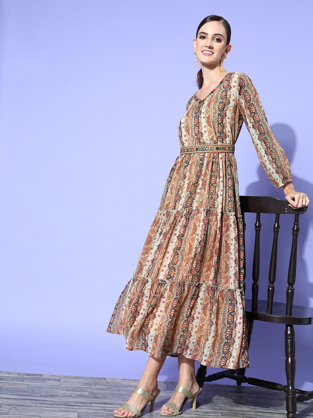 

ZOLA Women Chic Brown Georgette Volume Control Ethnic Dress