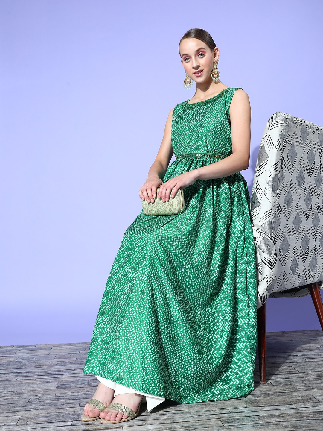 

ZOLA Women Green Modal Hyper Texture Kurta