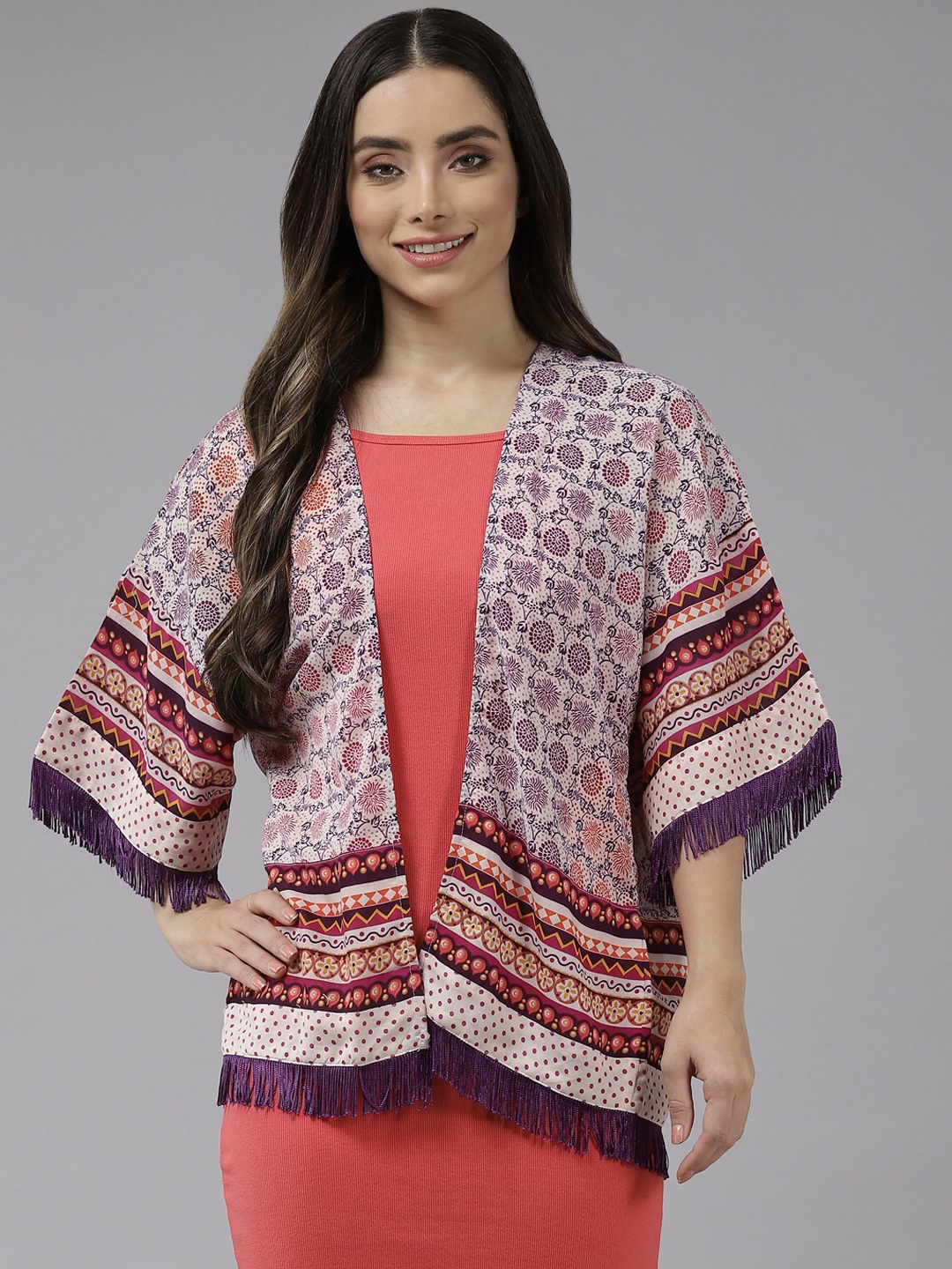 

Aarika Women Purple Printed Fusion Shrug