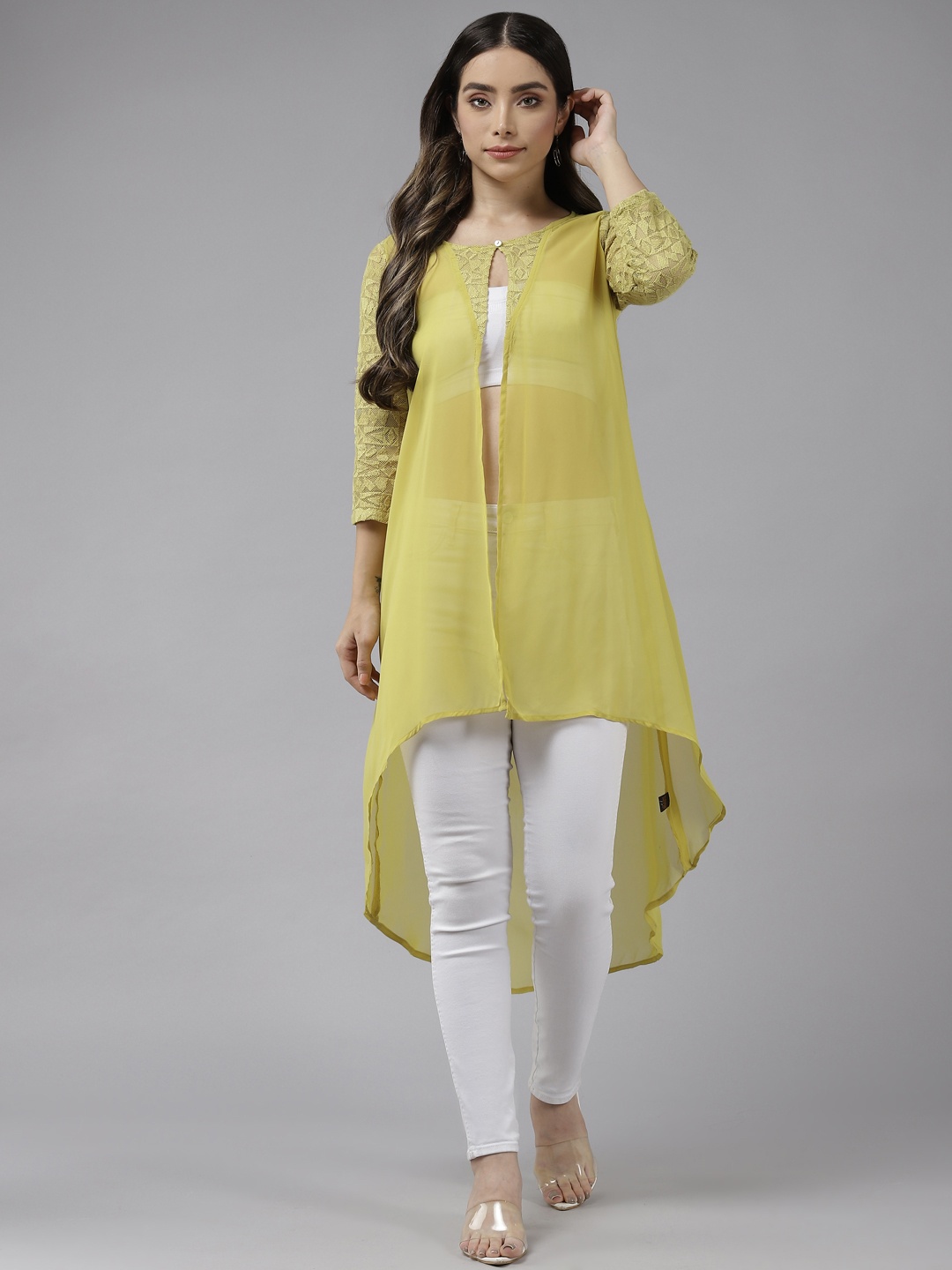 

Aarika Women Yellow Longline Button Shrug