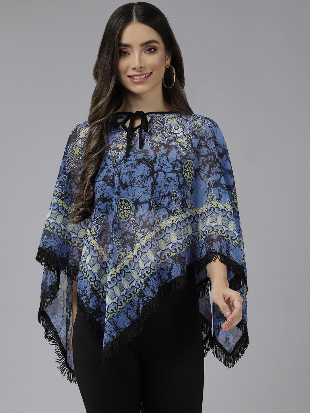 

Aarika Women Blue Printed Tie-Up Shrug