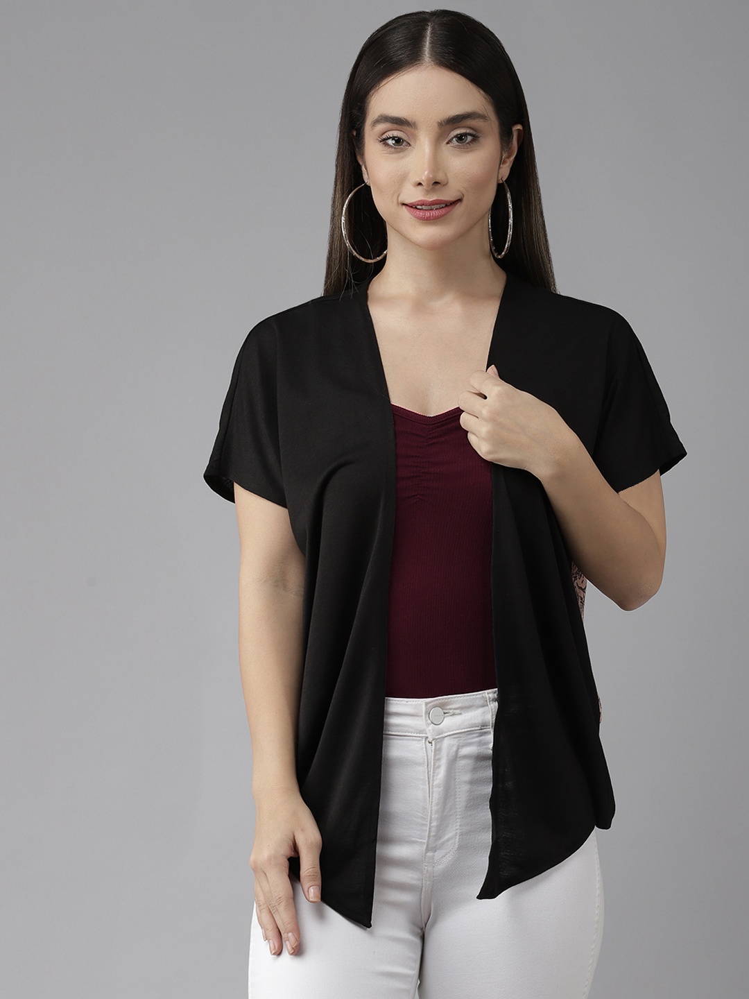 

Aarika Women Black & Pink Printed Shrug