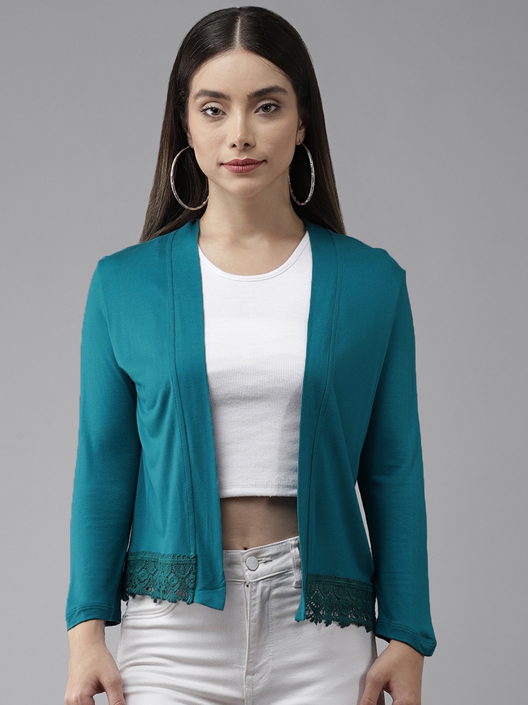 

Aarika Women Teal Blue Open Front Shrug
