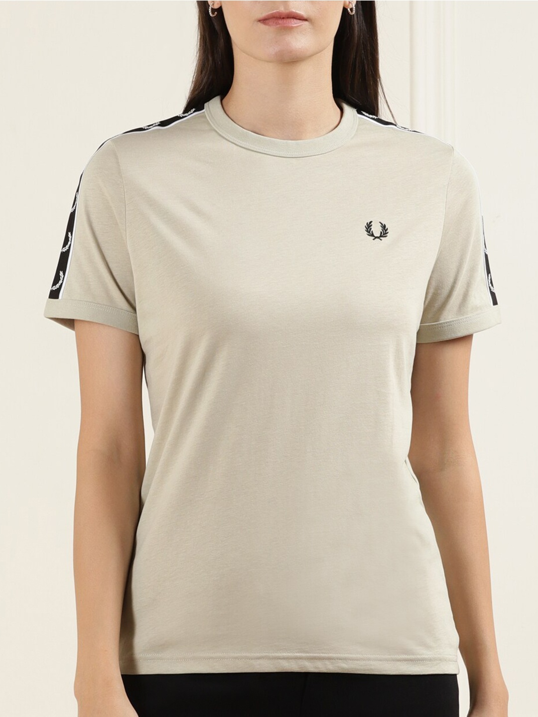 

Fred Perry Women Beige Pure Cotton T-shirt