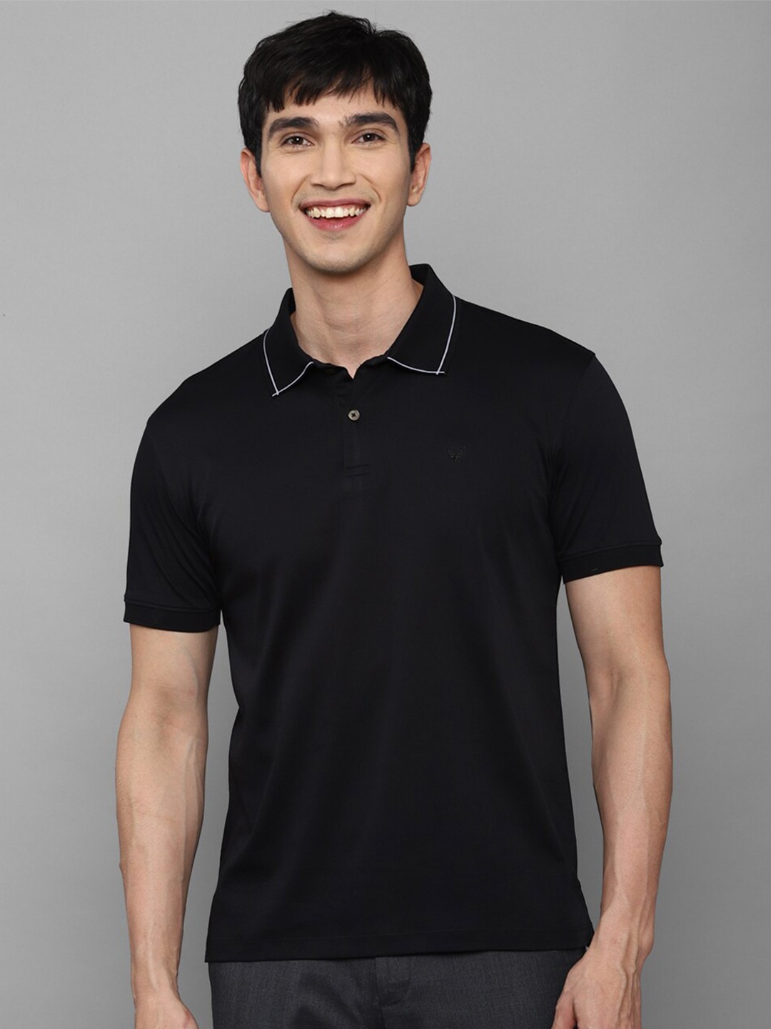 

Allen Solly Men Black Solid Polo Collar Pure Cotton T-shirt