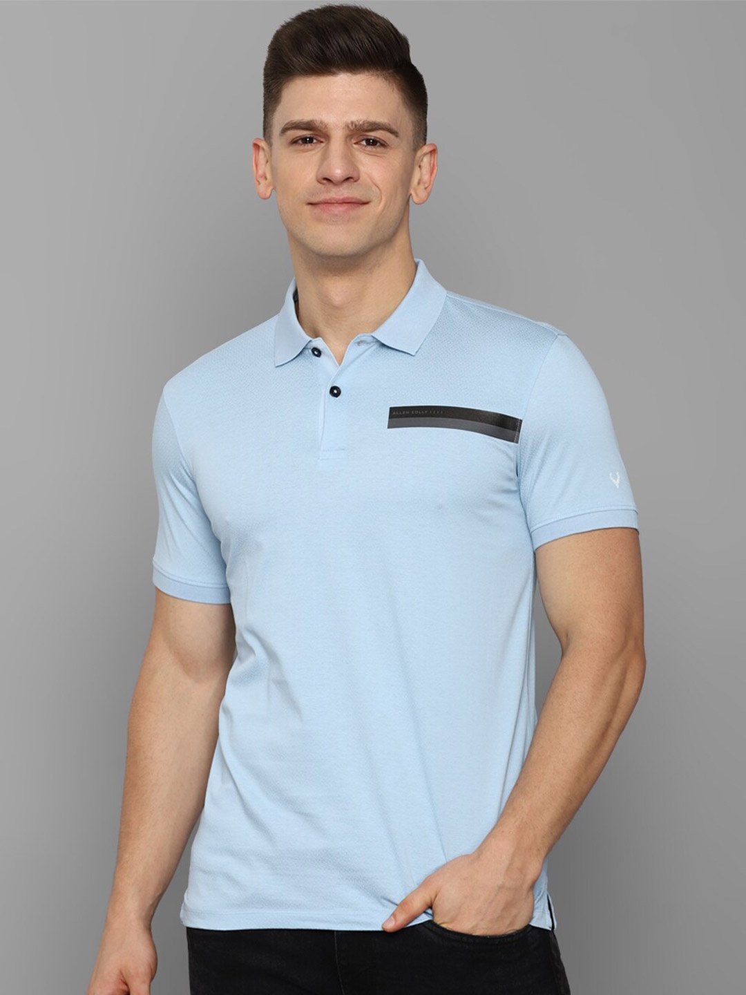 

Allen Solly Men Blue Printed Pure Cotton Polo Collar T-shirt