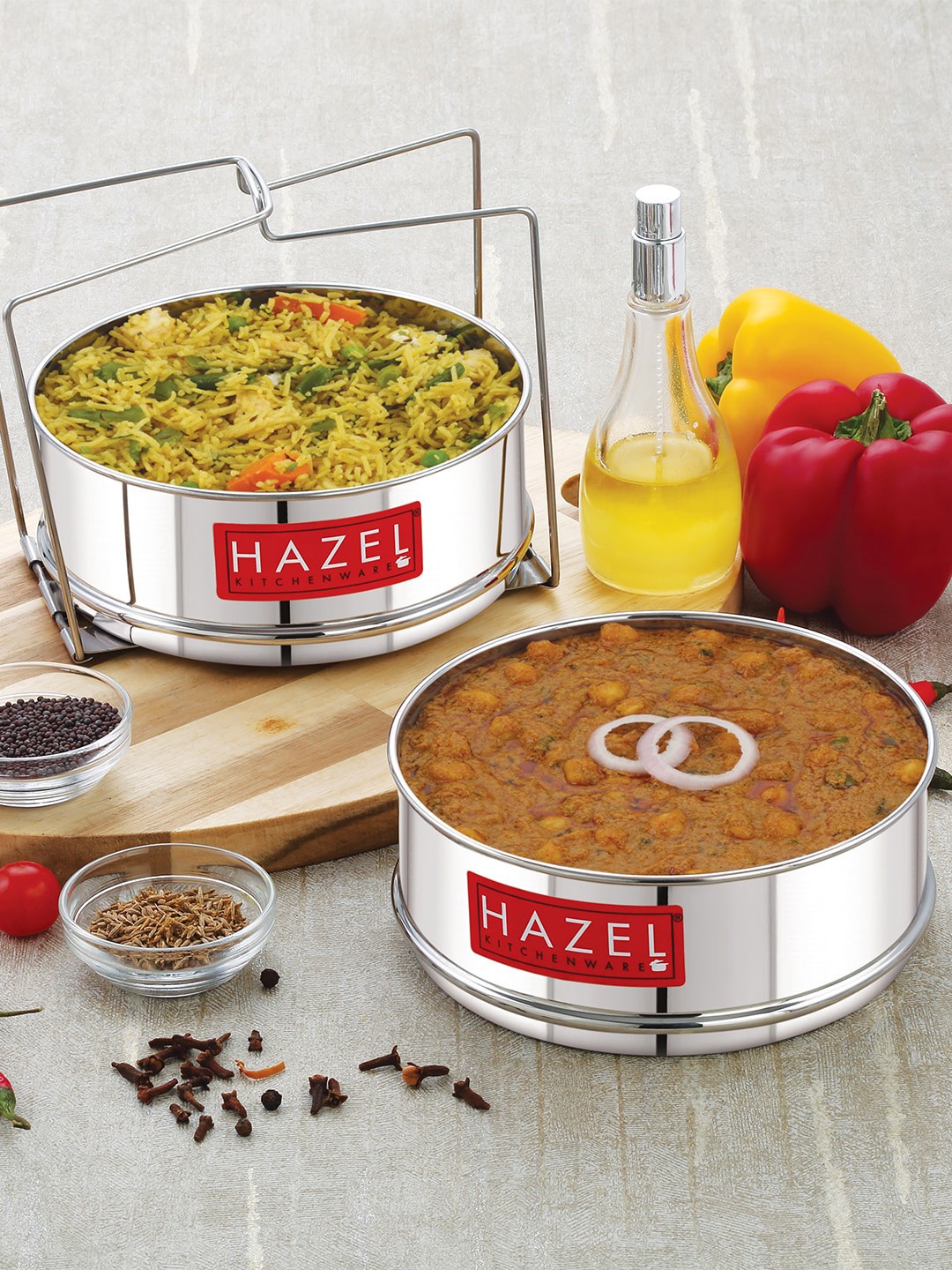 

HAZEL Set of 2 Cooker Separator with Lifter Stainless Steel Deep Cooker Dabba 3L, Silver