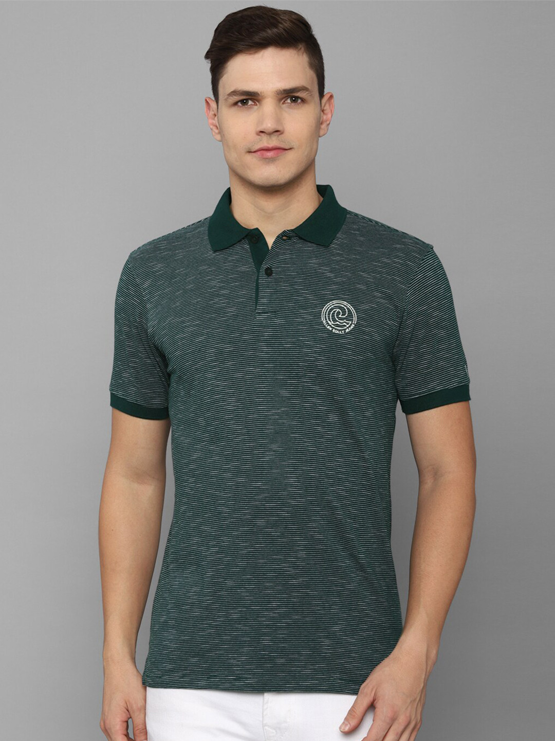 

Allen Solly Sport Men Green Striped Cotton Polo Collar T-shirt