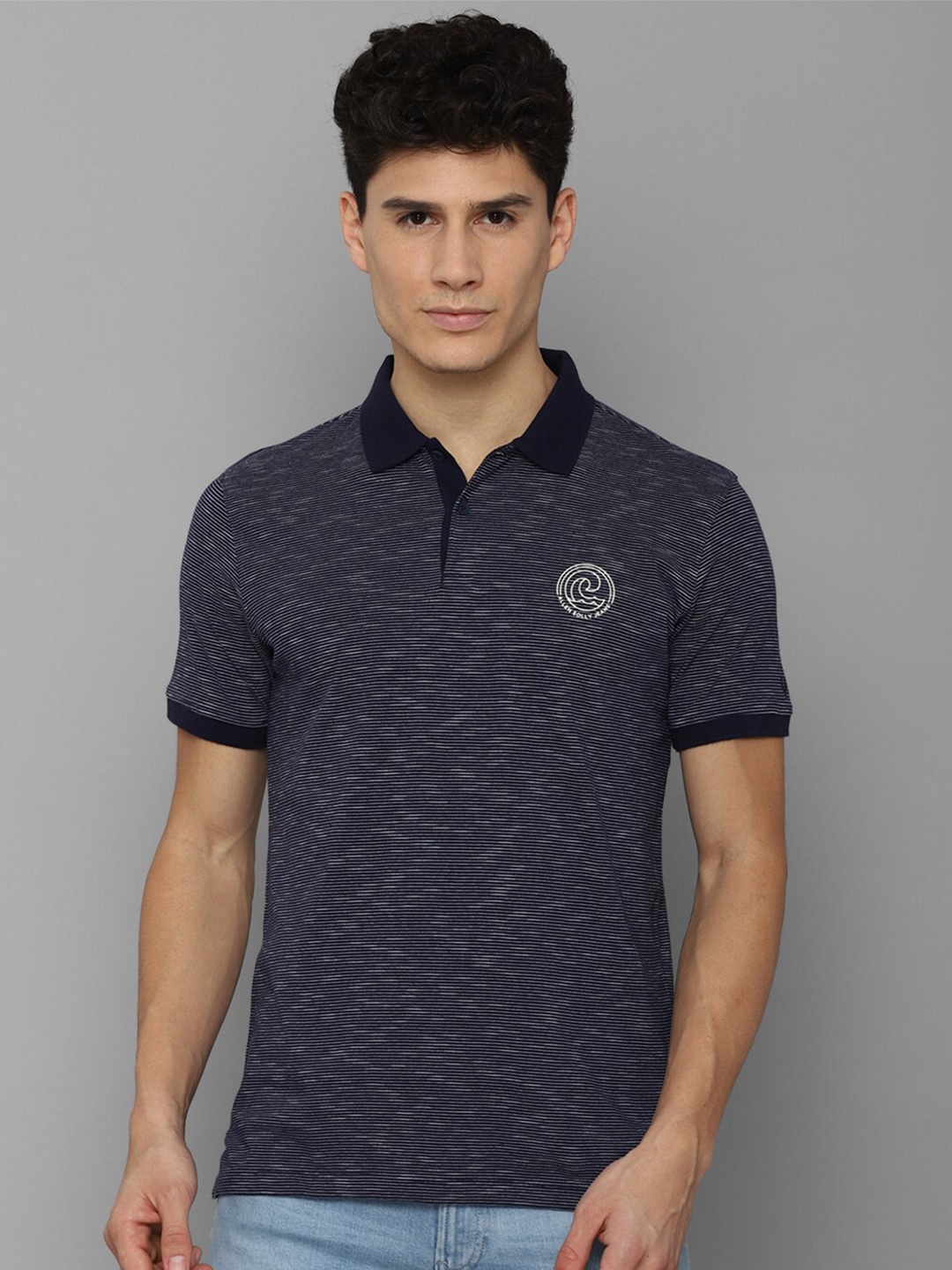 

Allen Solly Sport Men Blue Striped Cotton Polo Collar T-shirt