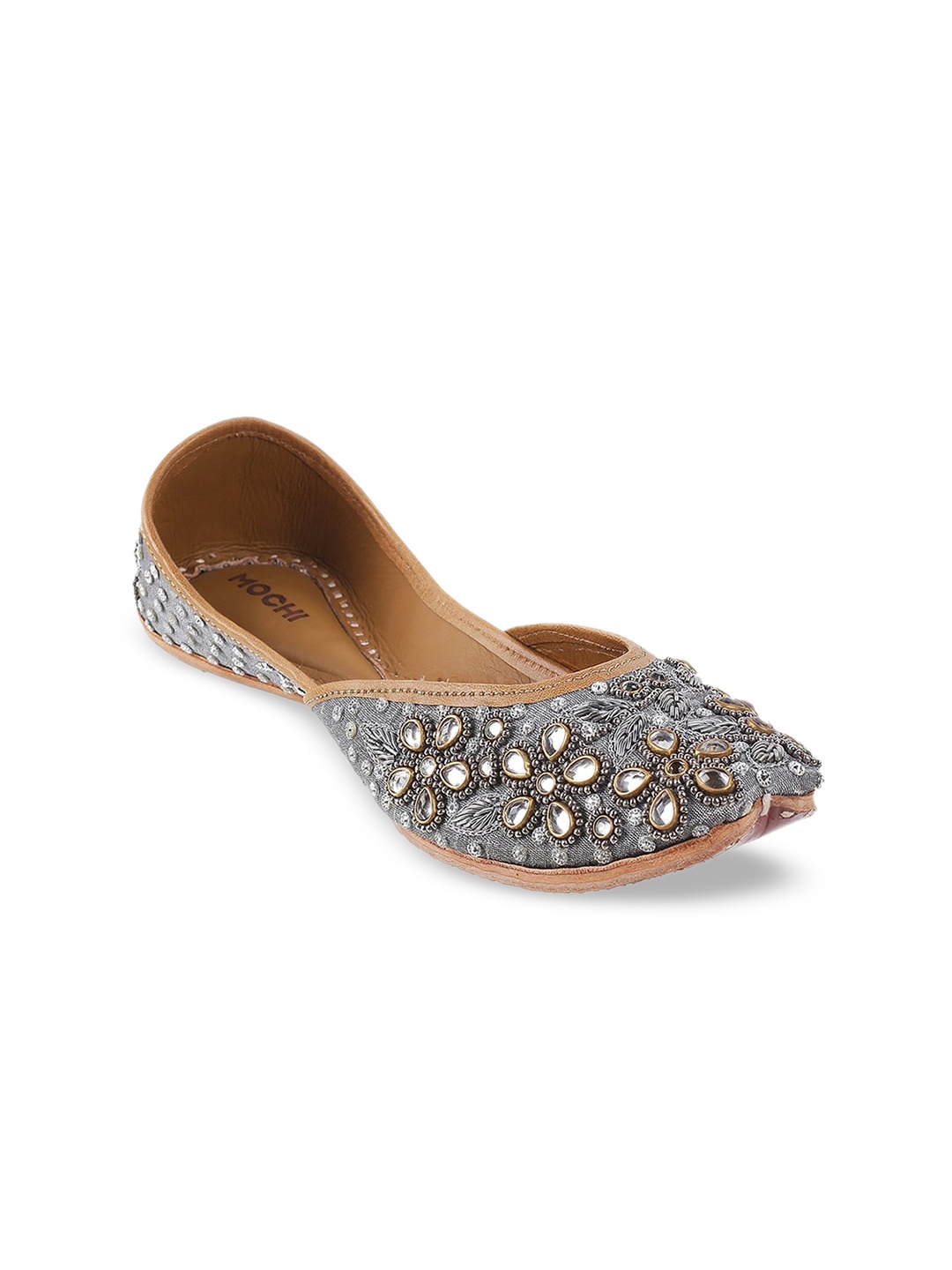 

Mochi Women Embellished Ethnic Mojaris Flats, Grey